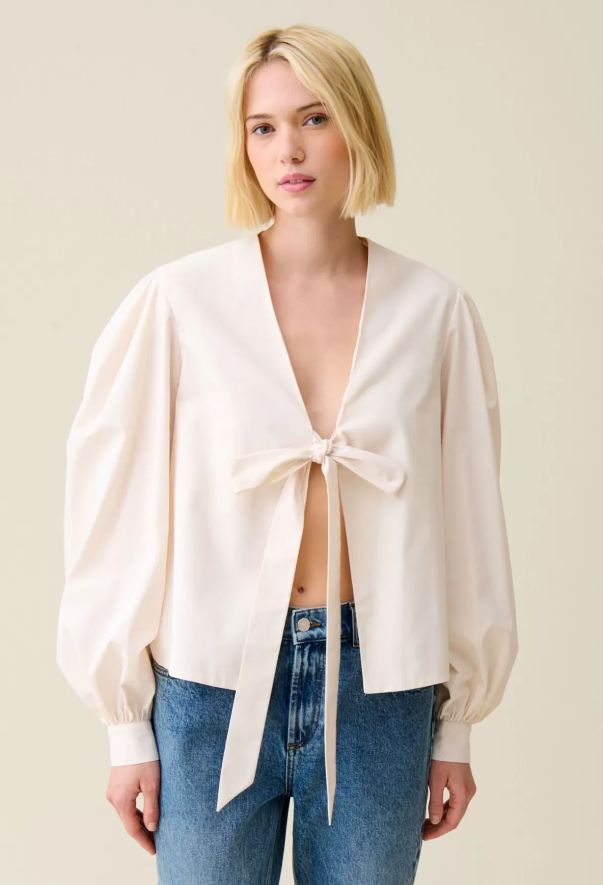 Tops Et Chemises-Claudie Pierlot Blouse col V à nouer Ecru