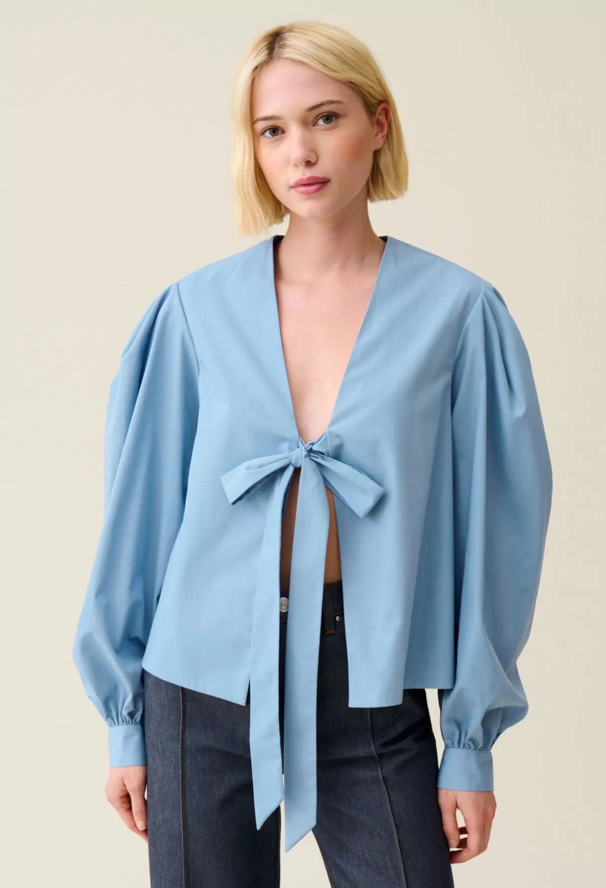 Tops Et Chemises-Claudie Pierlot Blouse col V à nouer Bleuciel