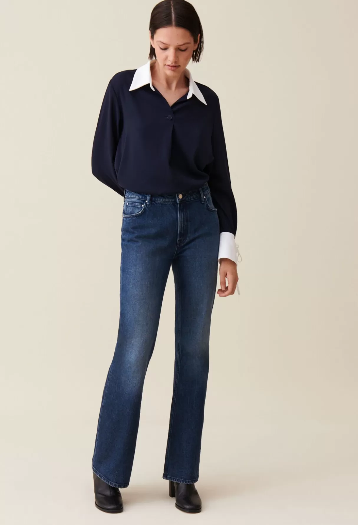 Tops Et Chemises-Claudie Pierlot Blouse fluide marine col contrasté Bicolore