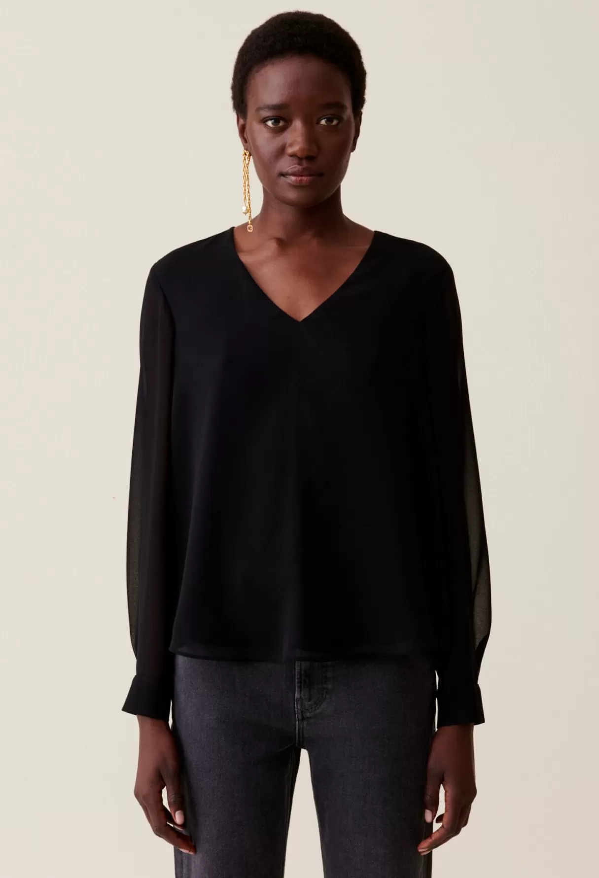 Tops Et Chemises-Claudie Pierlot Blouse fluide transparente Noir