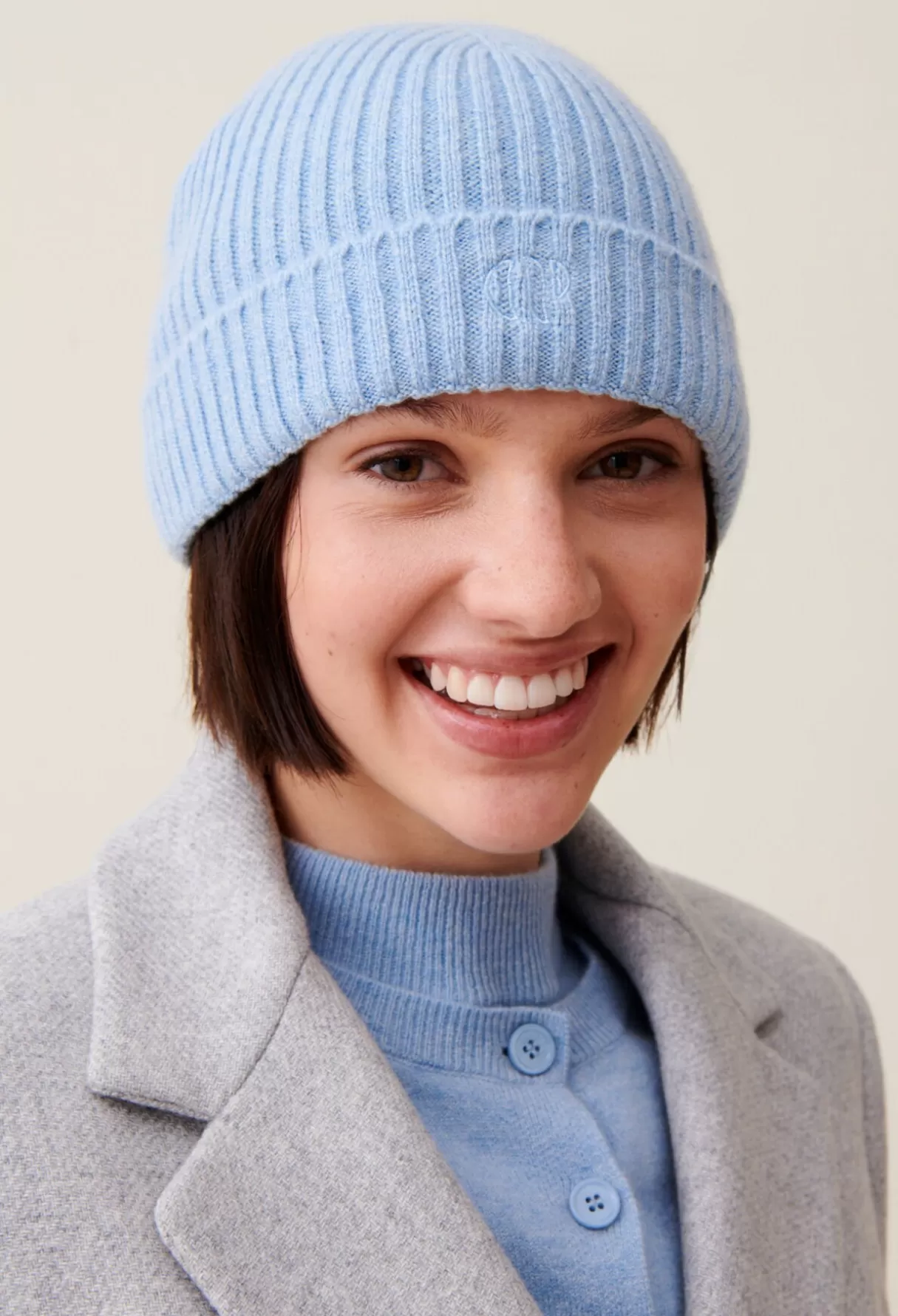 Echarpes, Bonnets Et Gants-Claudie Pierlot Bonnet côtelé cachemire broderie CP Bleuciel