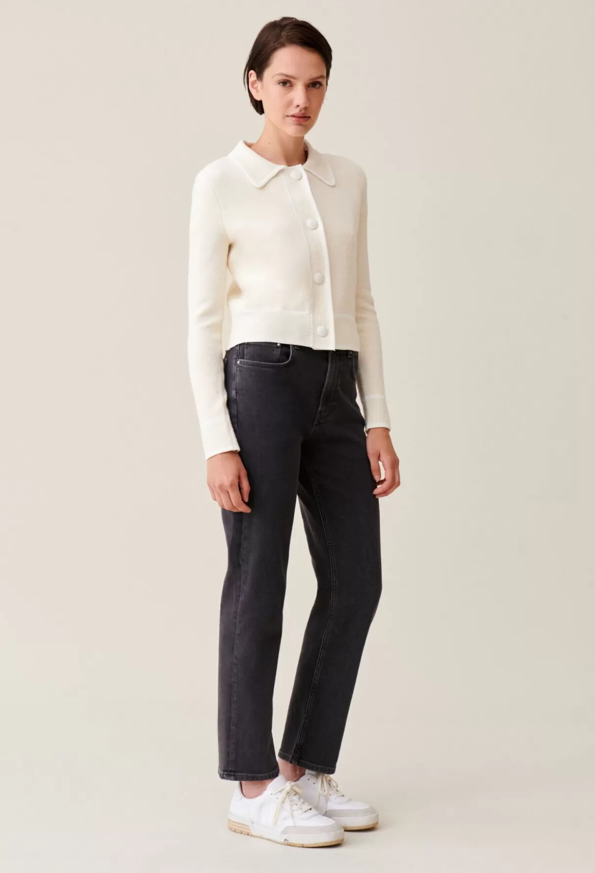 Pulls Et Cardigans-Claudie Pierlot Cardigan court chiné Ivoire