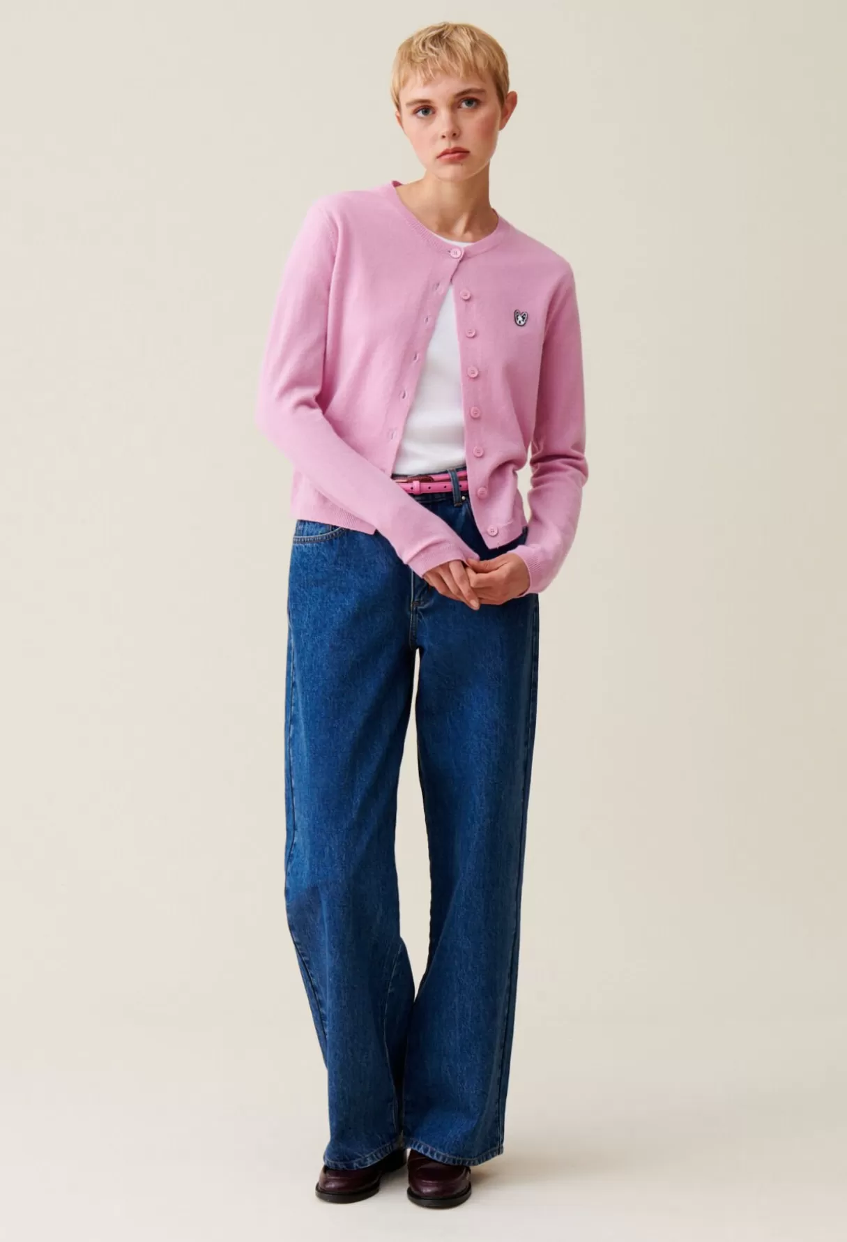 Pulls Et Cardigans-Claudie Pierlot Cardigan Jean Toto laine Rosepale