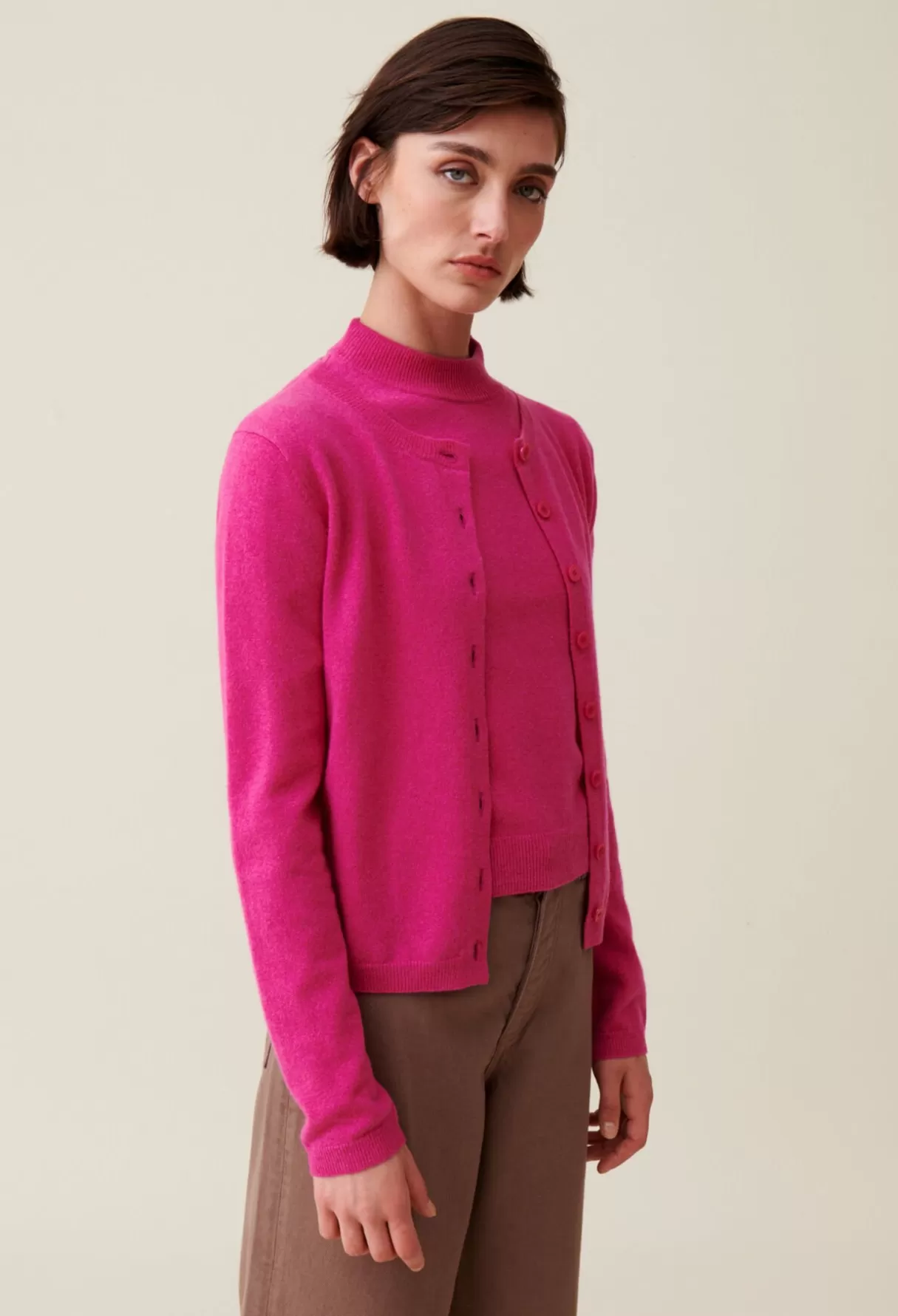 Pulls Et Cardigans-Claudie Pierlot Cardigan laine boutonné broderie CP Rose