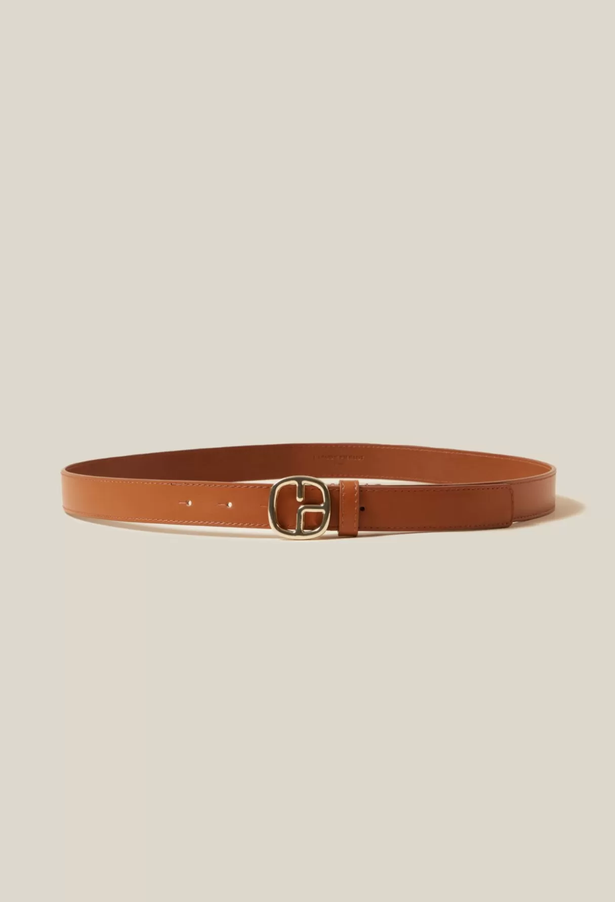 Ceintures-Claudie Pierlot Ceinture cuir monogramme marron Caramel