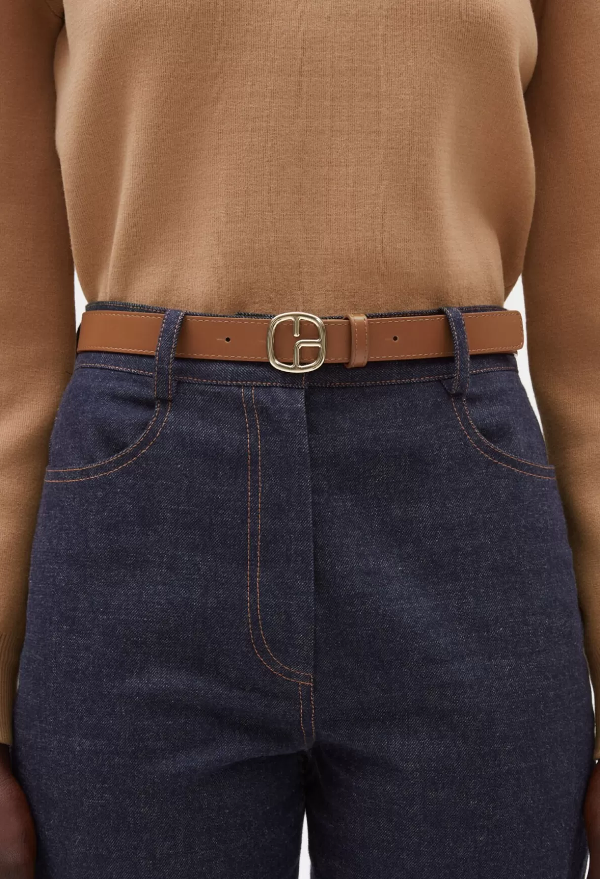 Ceintures-Claudie Pierlot Ceinture cuir monogramme marron Caramel