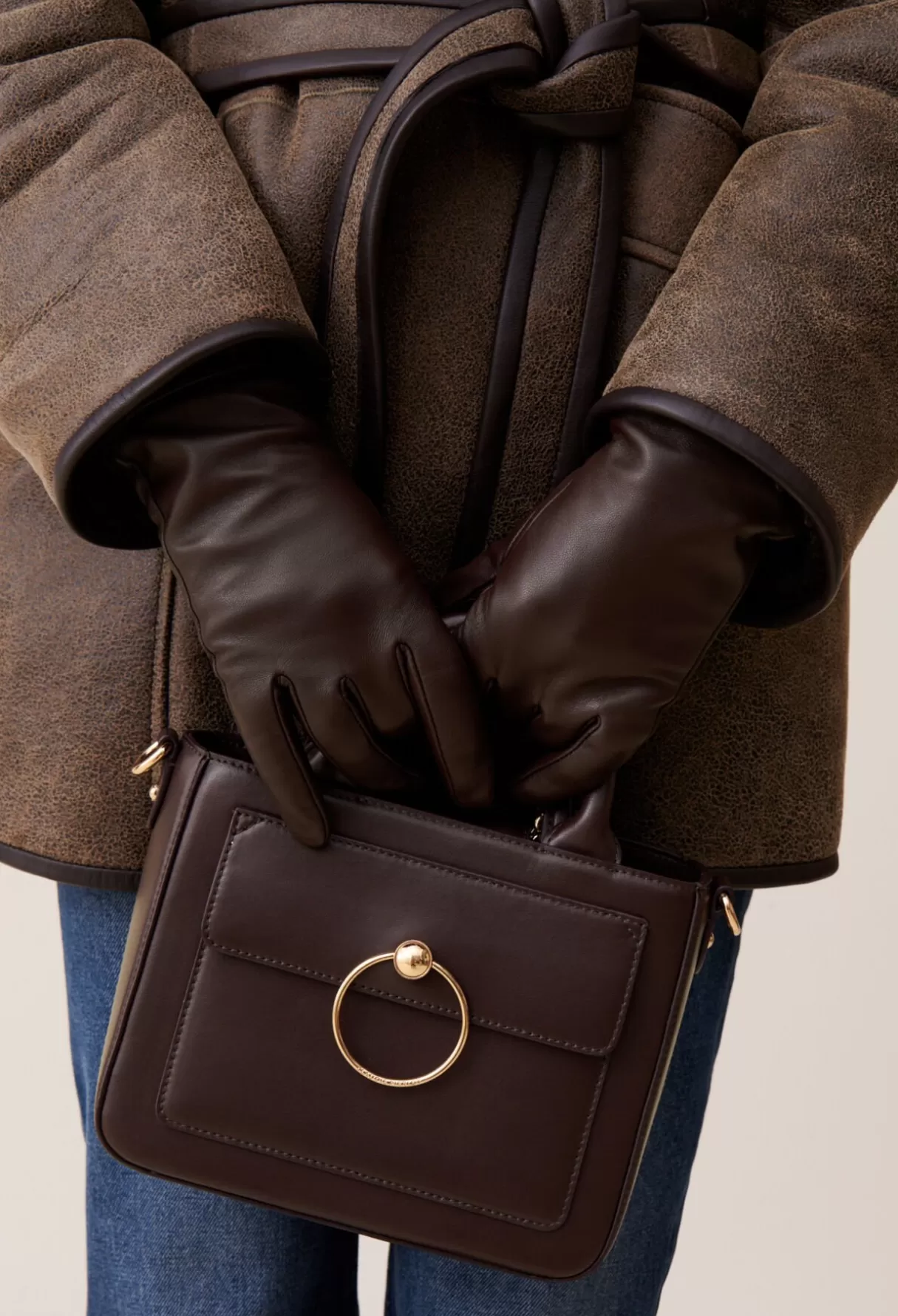 Echarpes, Bonnets Et Gants-Claudie Pierlot Gants cuir marron boucle CP dorée Chocolat