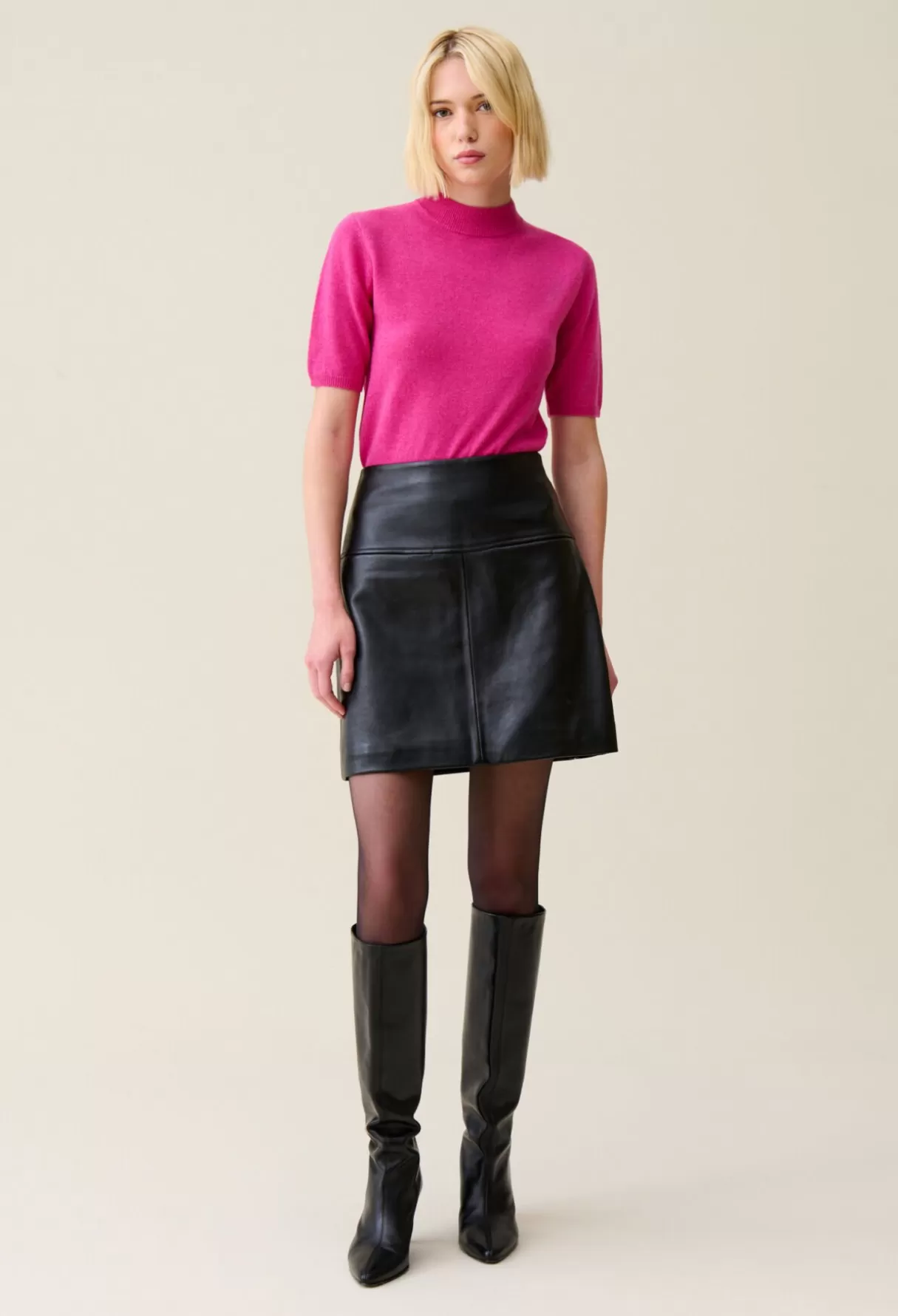 Jupes Et Shorts-Claudie Pierlot Jupe courte cuir Noir