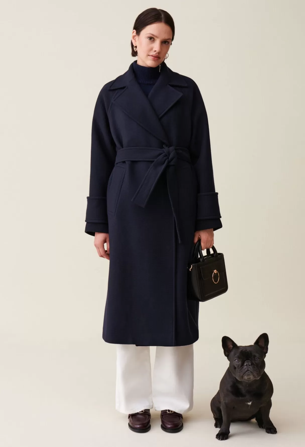 Manteaux-Claudie Pierlot Manteau laine esprit trench-coat Marine