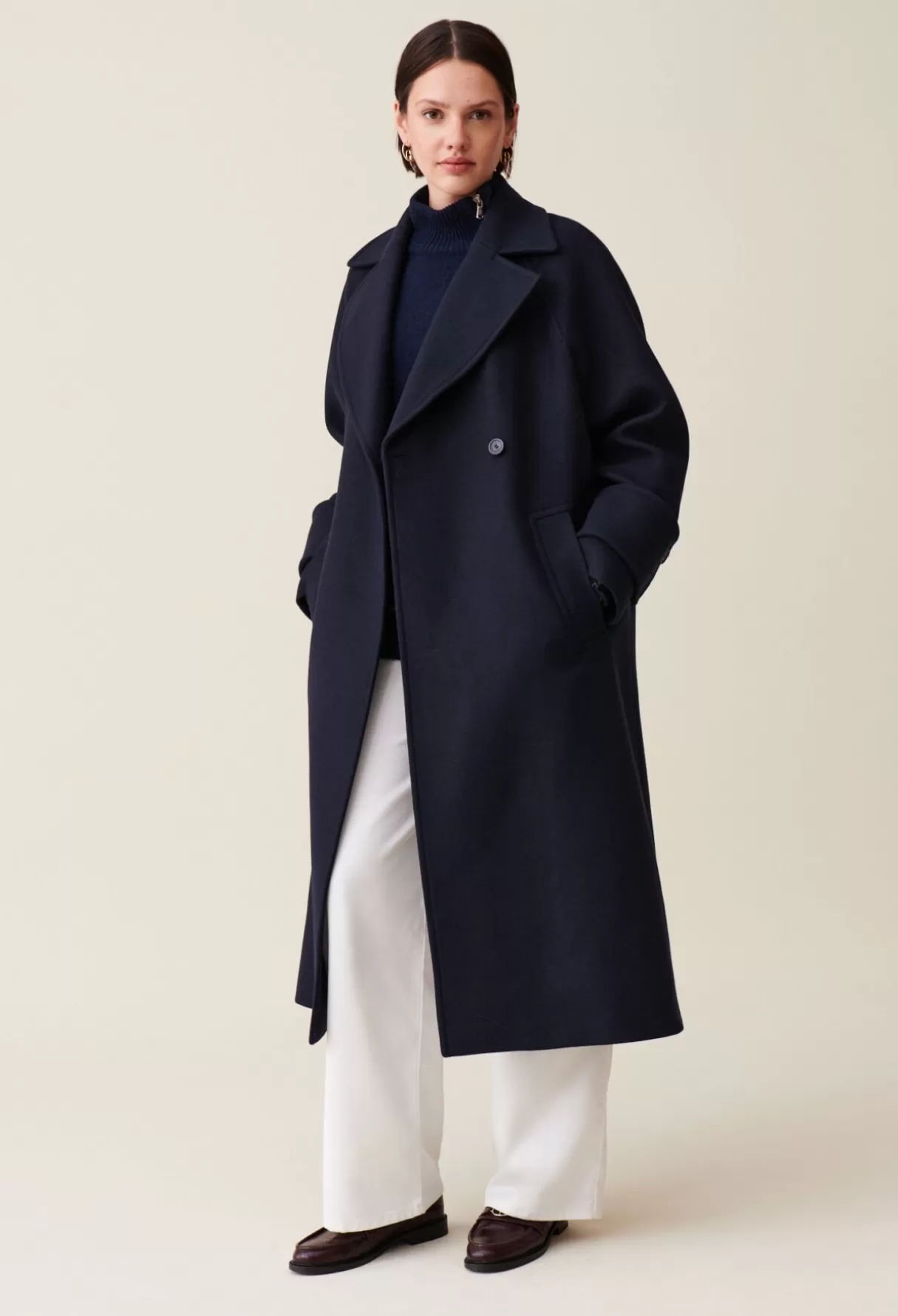 Manteaux-Claudie Pierlot Manteau laine esprit trench-coat Marine