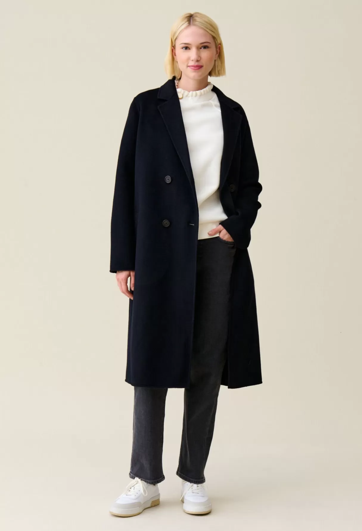 Manteaux-Claudie Pierlot Manteau laine mi-long bleu Marine