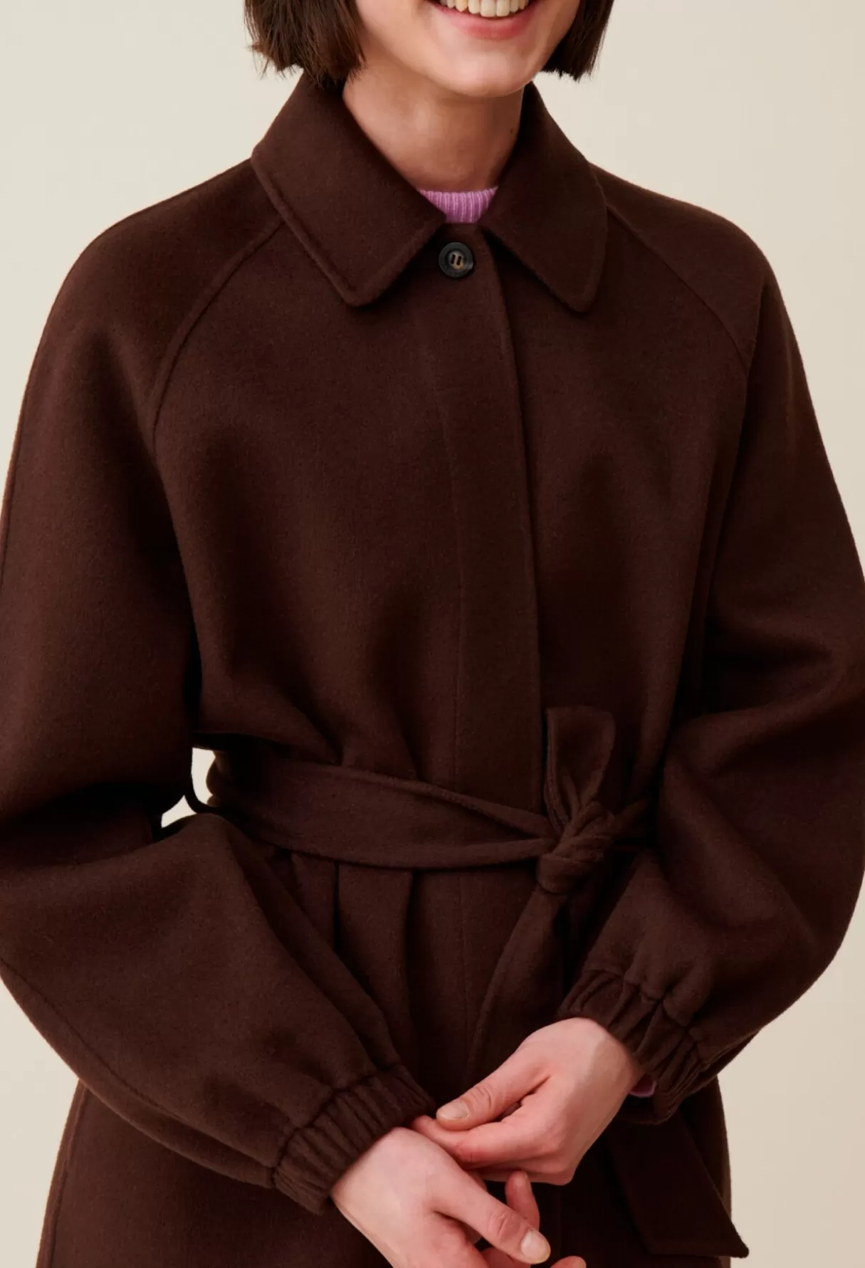 Manteaux-Claudie Pierlot Manteau long ceinturé marron Chocolat