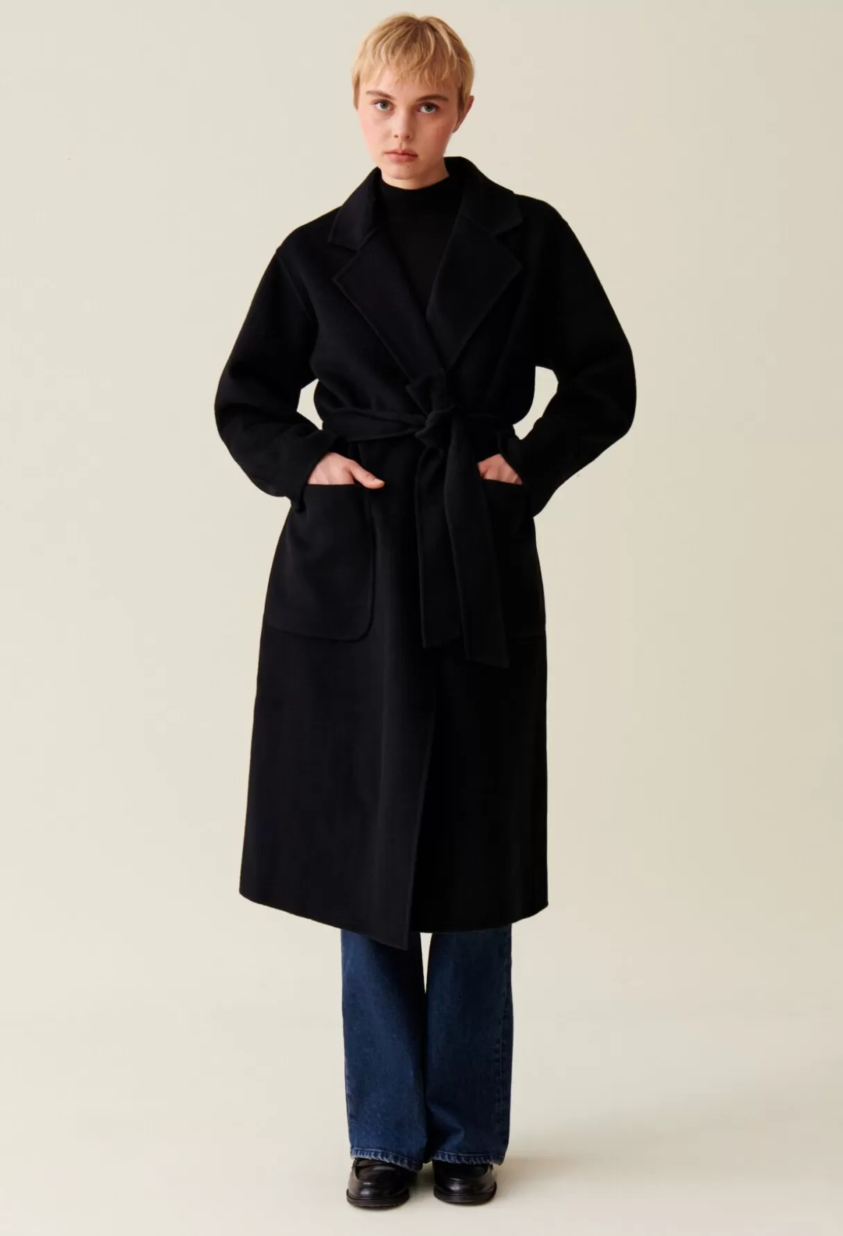 Manteaux-Claudie Pierlot Manteau long ceinturé Noir