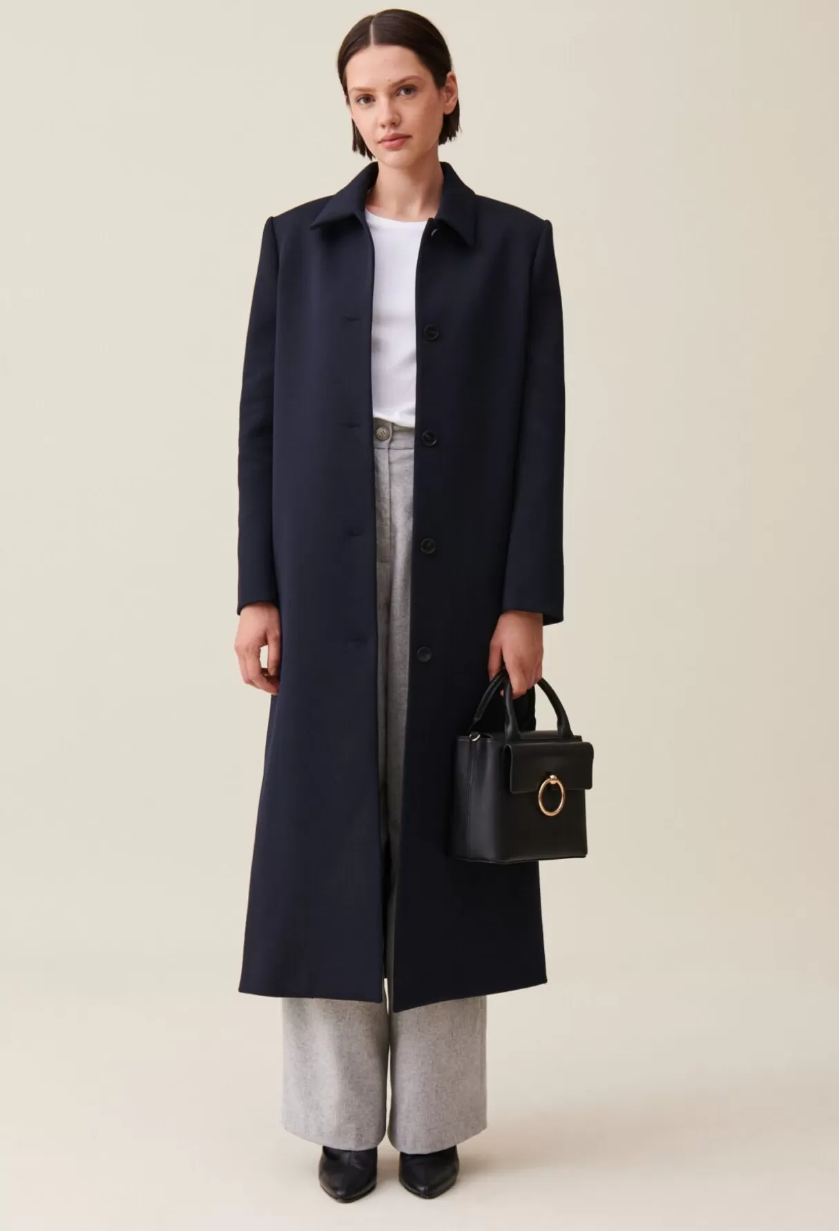 Manteaux-Claudie Pierlot Manteau long coupe droite bleu Marine