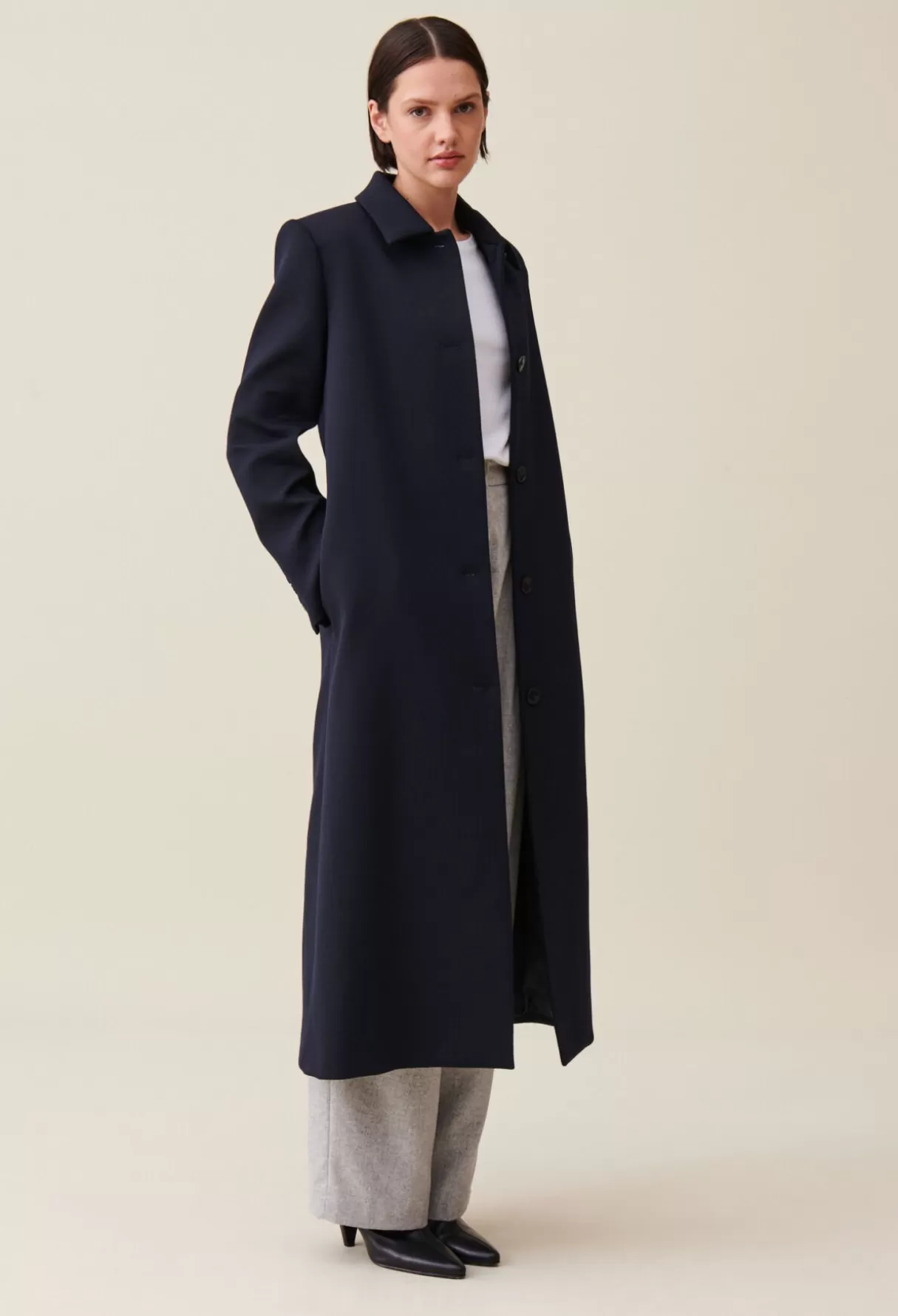 Manteaux-Claudie Pierlot Manteau long coupe droite bleu Marine