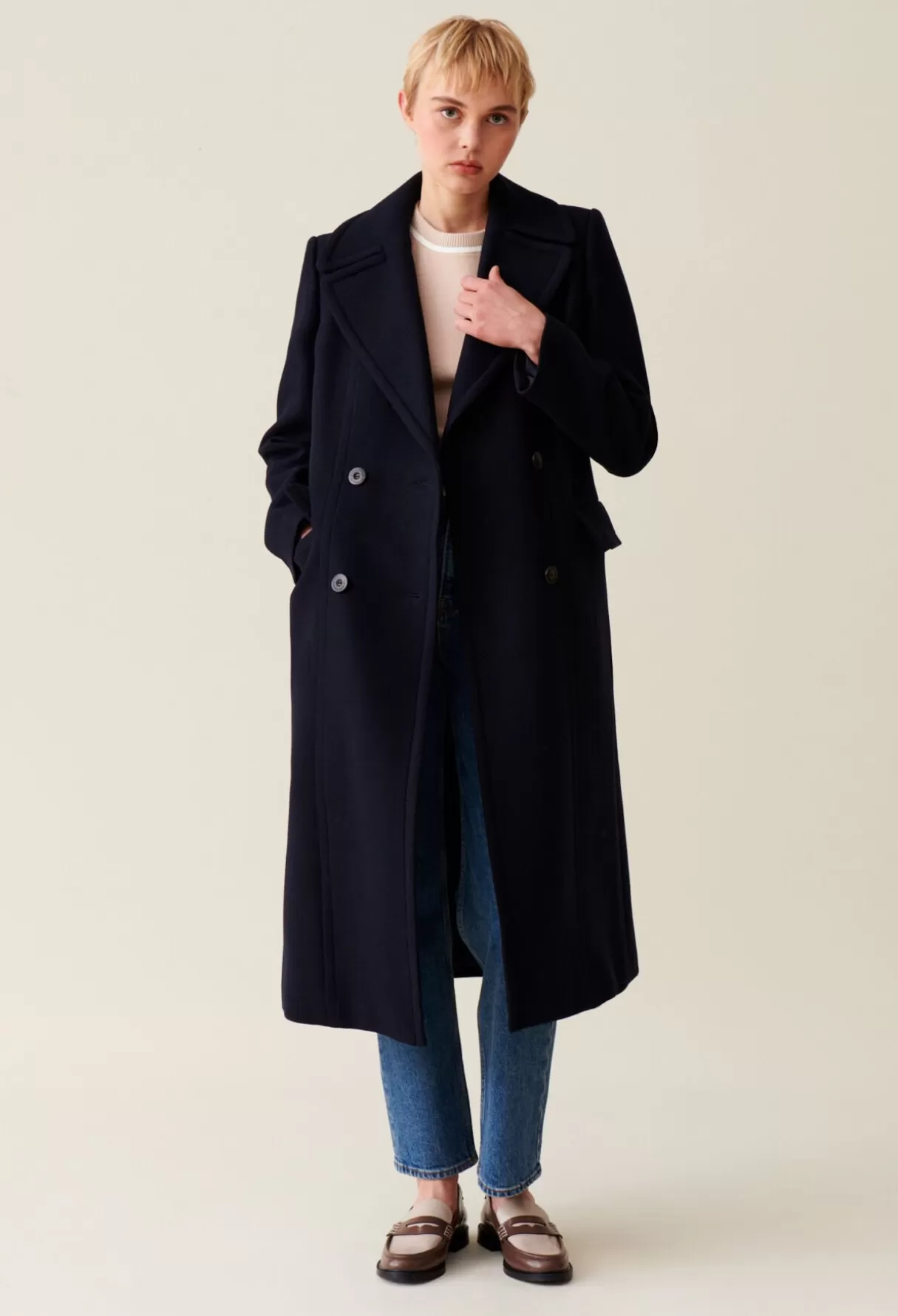 Manteaux-Claudie Pierlot Manteau long croisé Marine