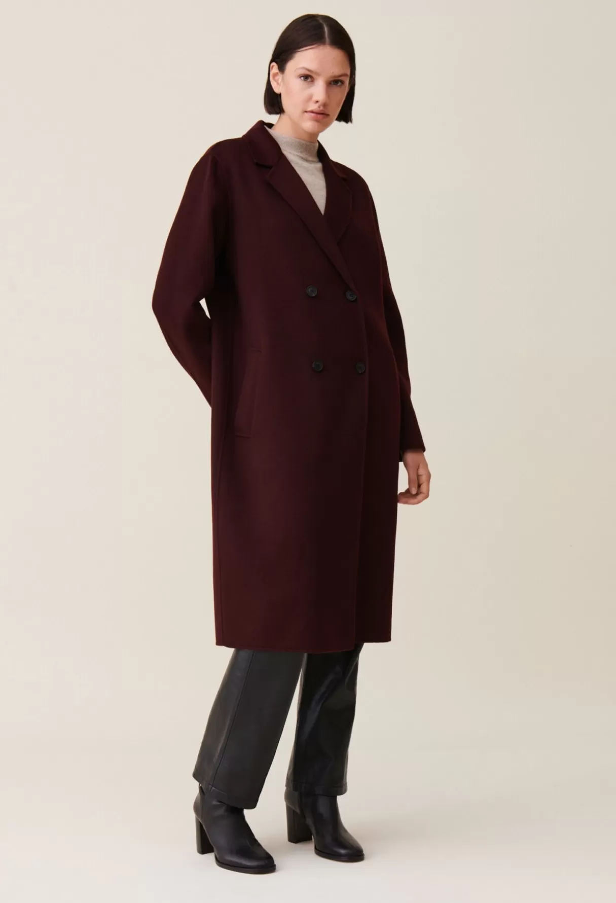 Manteaux-Claudie Pierlot Manteau long droit Bordeaux