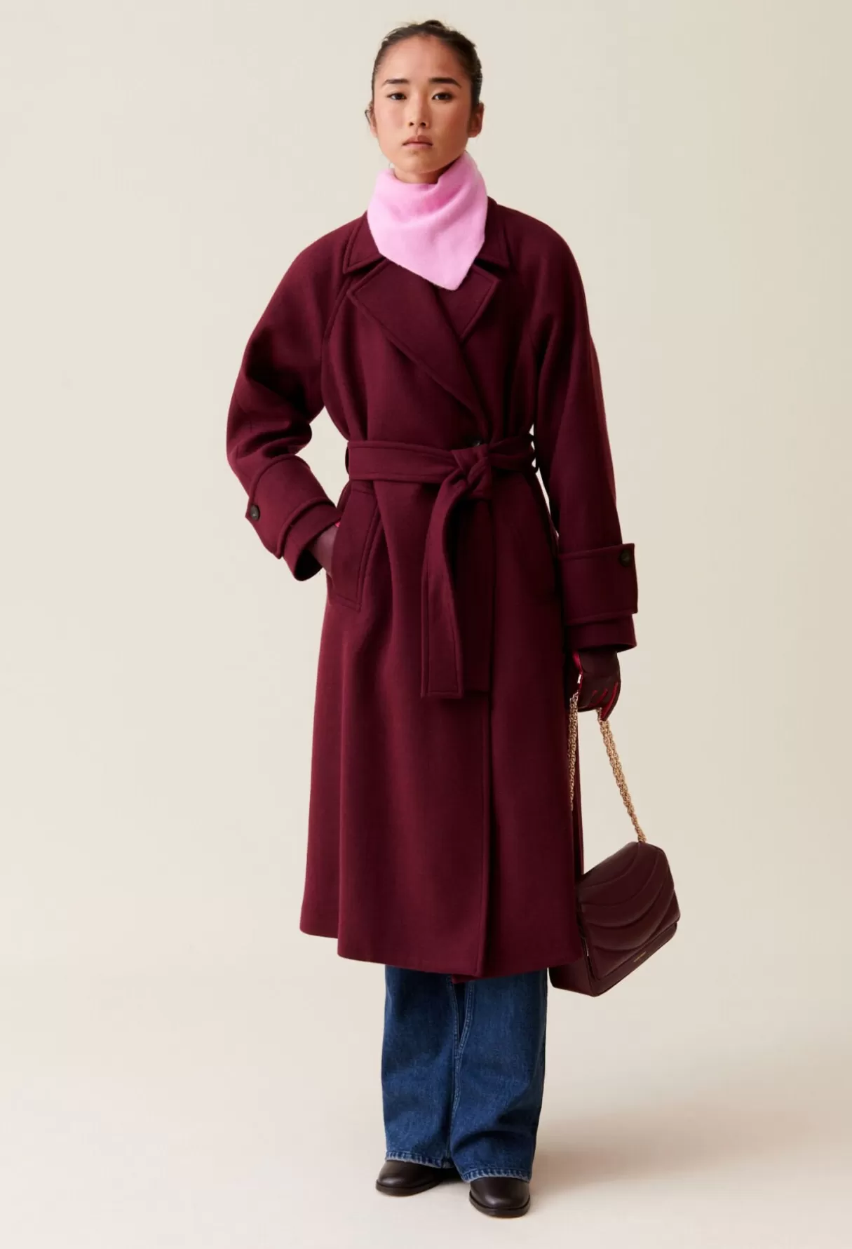 Manteaux-Claudie Pierlot Manteau long esprit trench Bordeaux