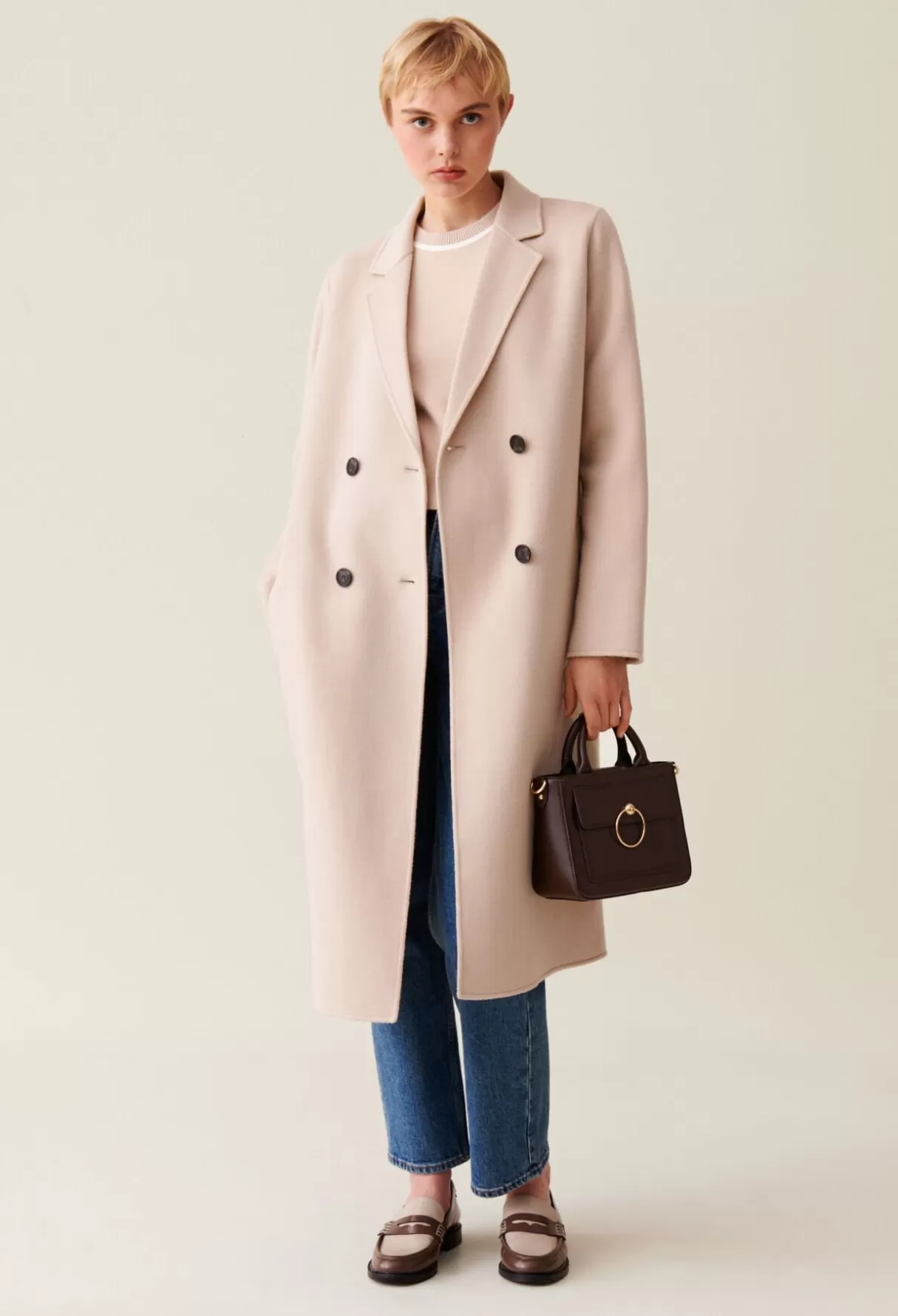 Manteaux-Claudie Pierlot Manteau mi-long laine mélangée beige Beigeclair