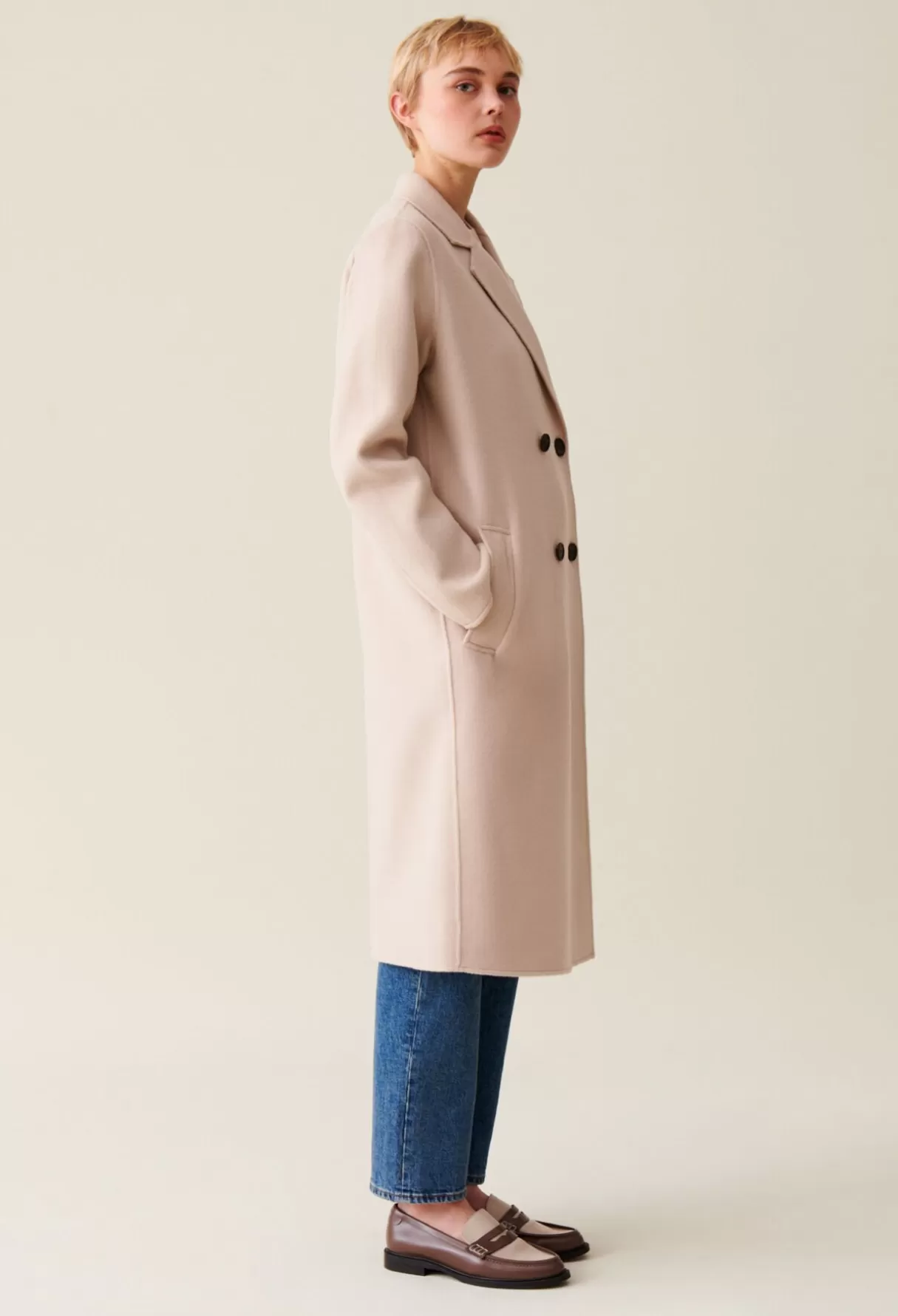 Manteaux-Claudie Pierlot Manteau mi-long laine mélangée beige Beigeclair