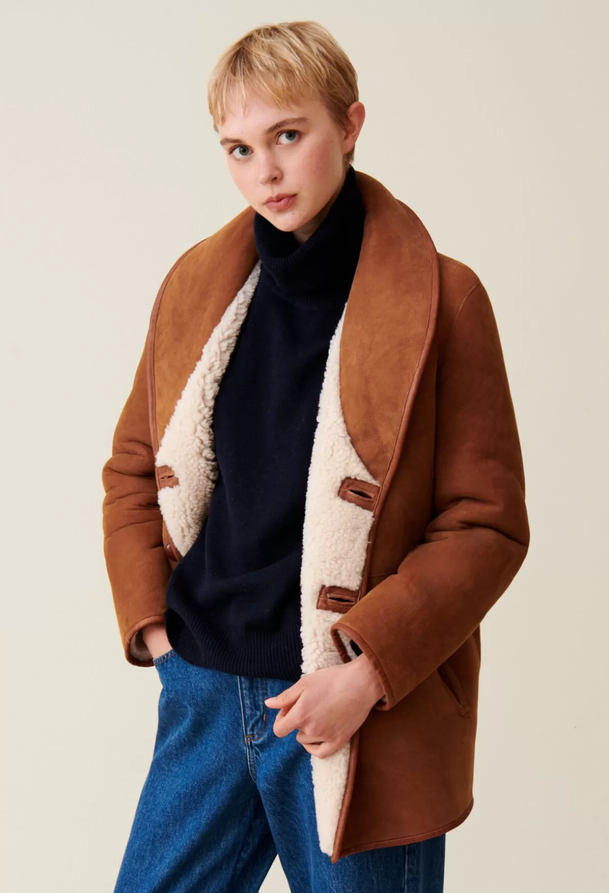 Manteaux-Claudie Pierlot Manteau réversible peau lainée écru Ecru