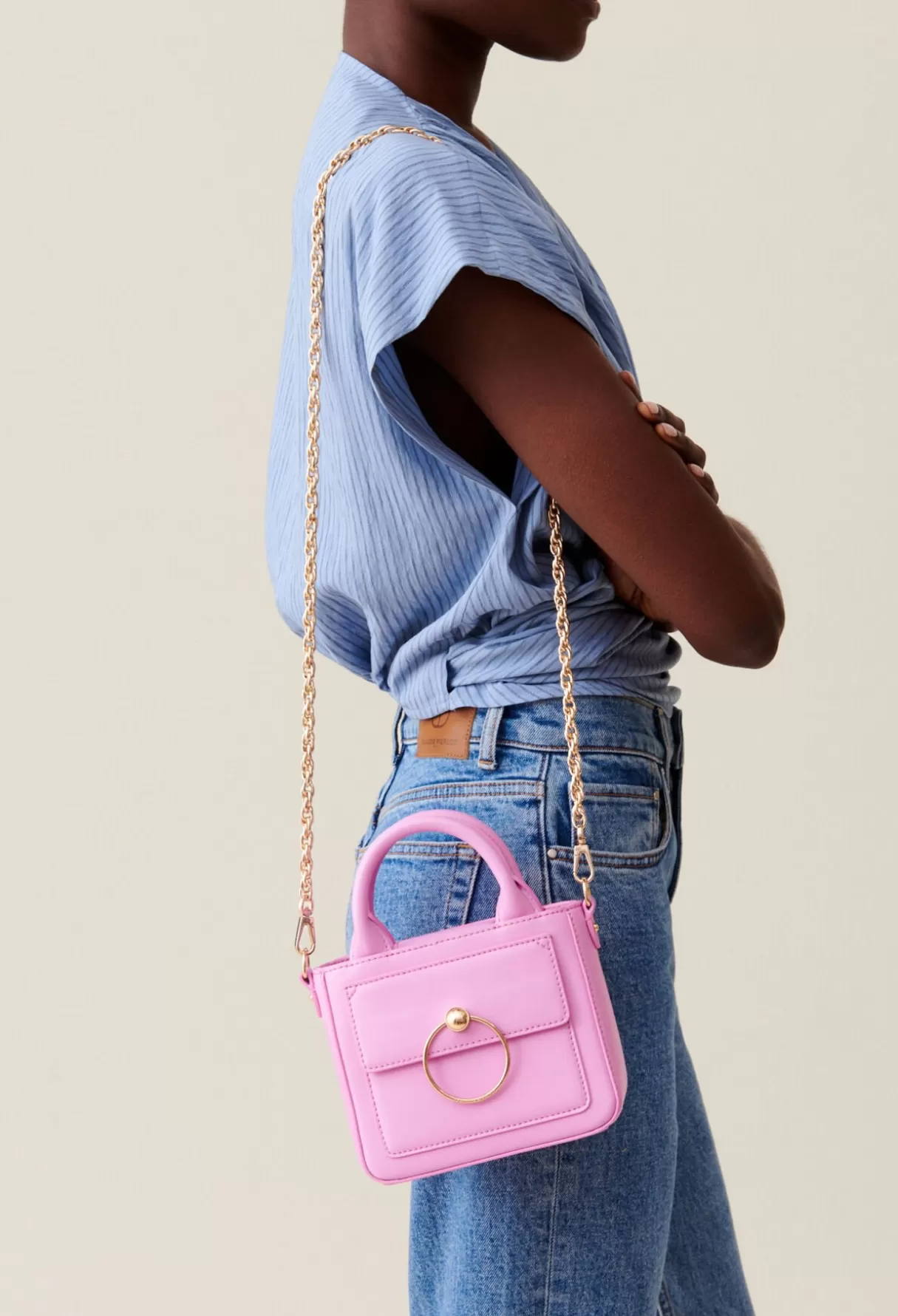 Mini Sacs | Sacs à Bandoulière-Claudie Pierlot Mini sac Anouck cuir lisse chaîne Rose