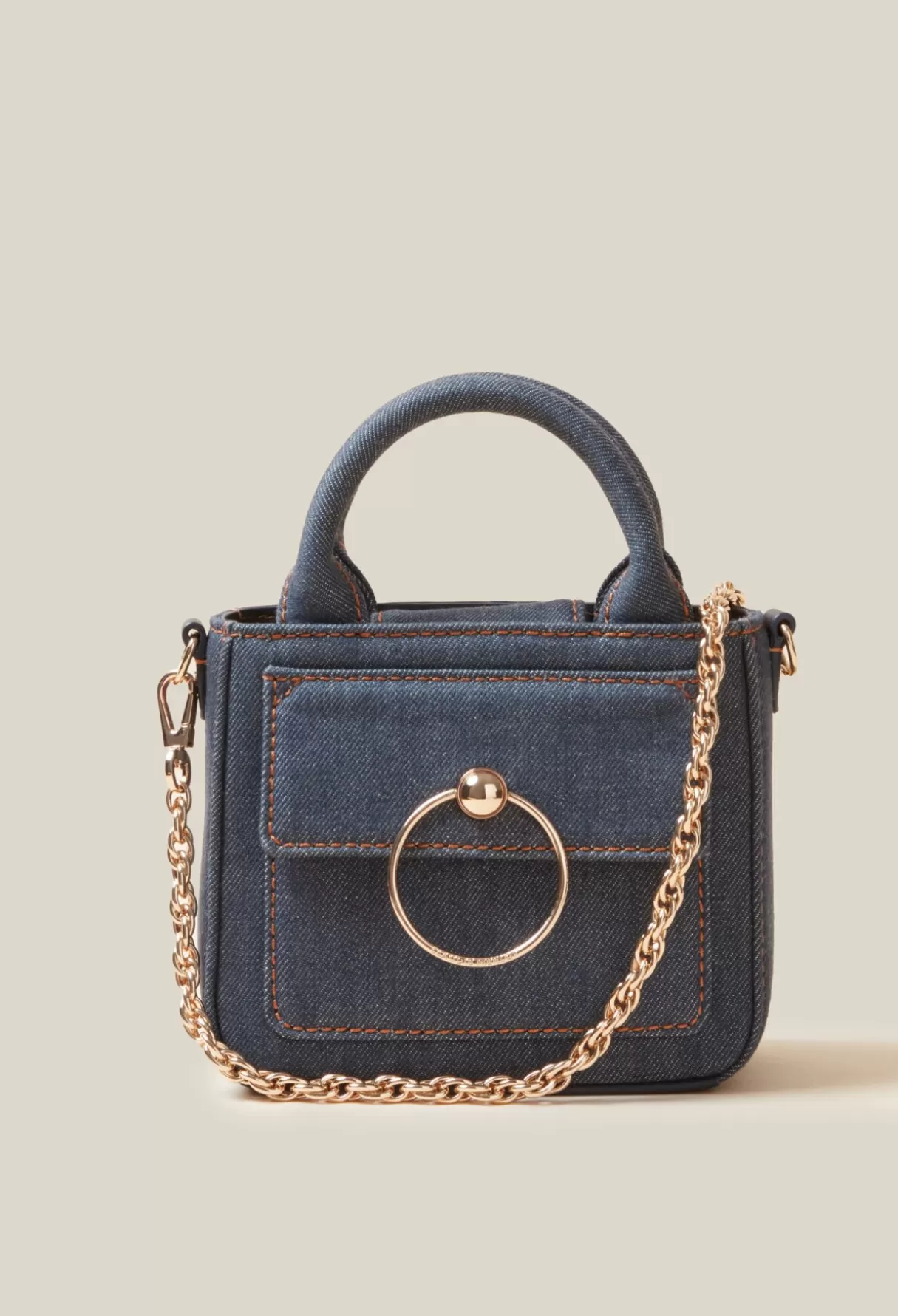 Mini Sacs | Sacs à Bandoulière-Claudie Pierlot Mini sac Anouck denim chaîne Marine