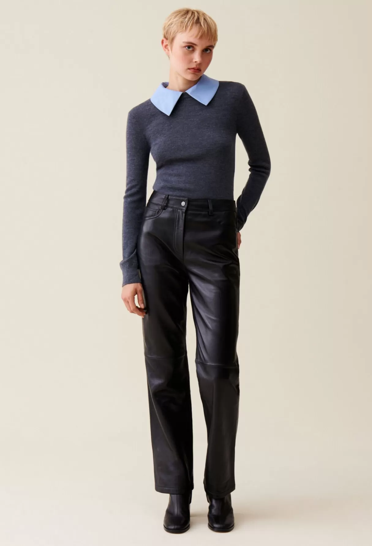 Pantalons Et Jeans-Claudie Pierlot Pantalon droit cuir Noir