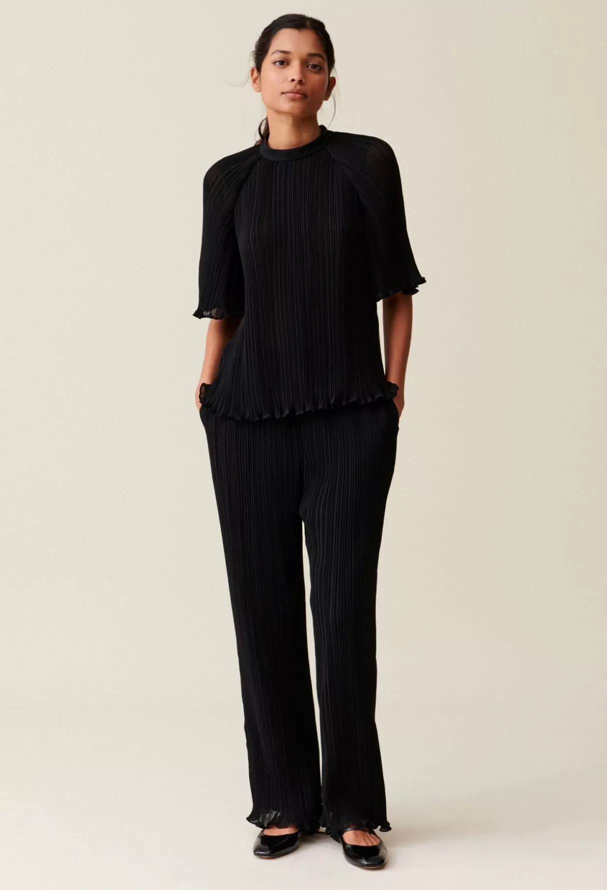 Pantalons Et Jeans-Claudie Pierlot Pantalon fluide plissé volanté Noir