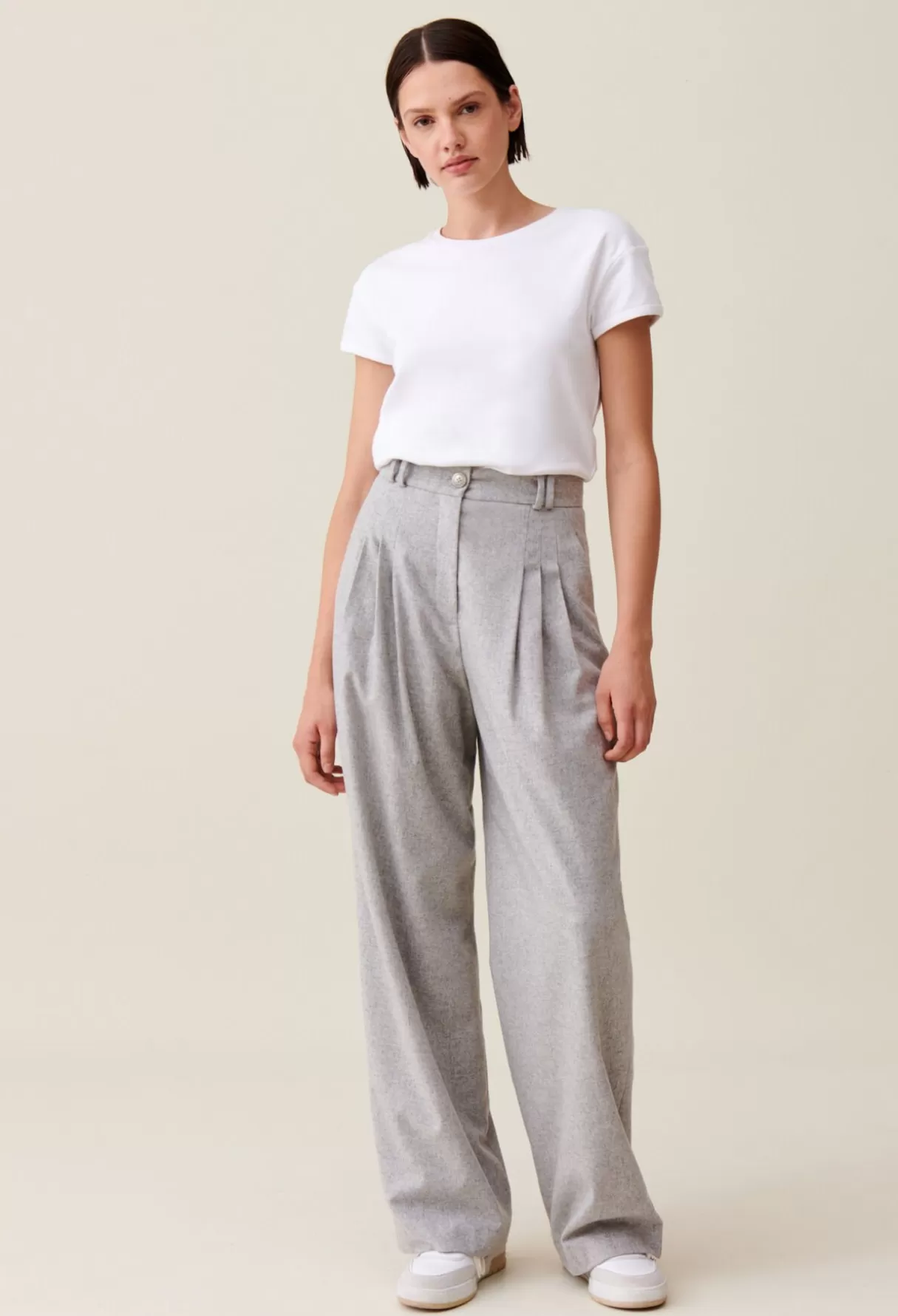 Pantalons Et Jeans-Claudie Pierlot Pantalon large maille gris clair Grisclair