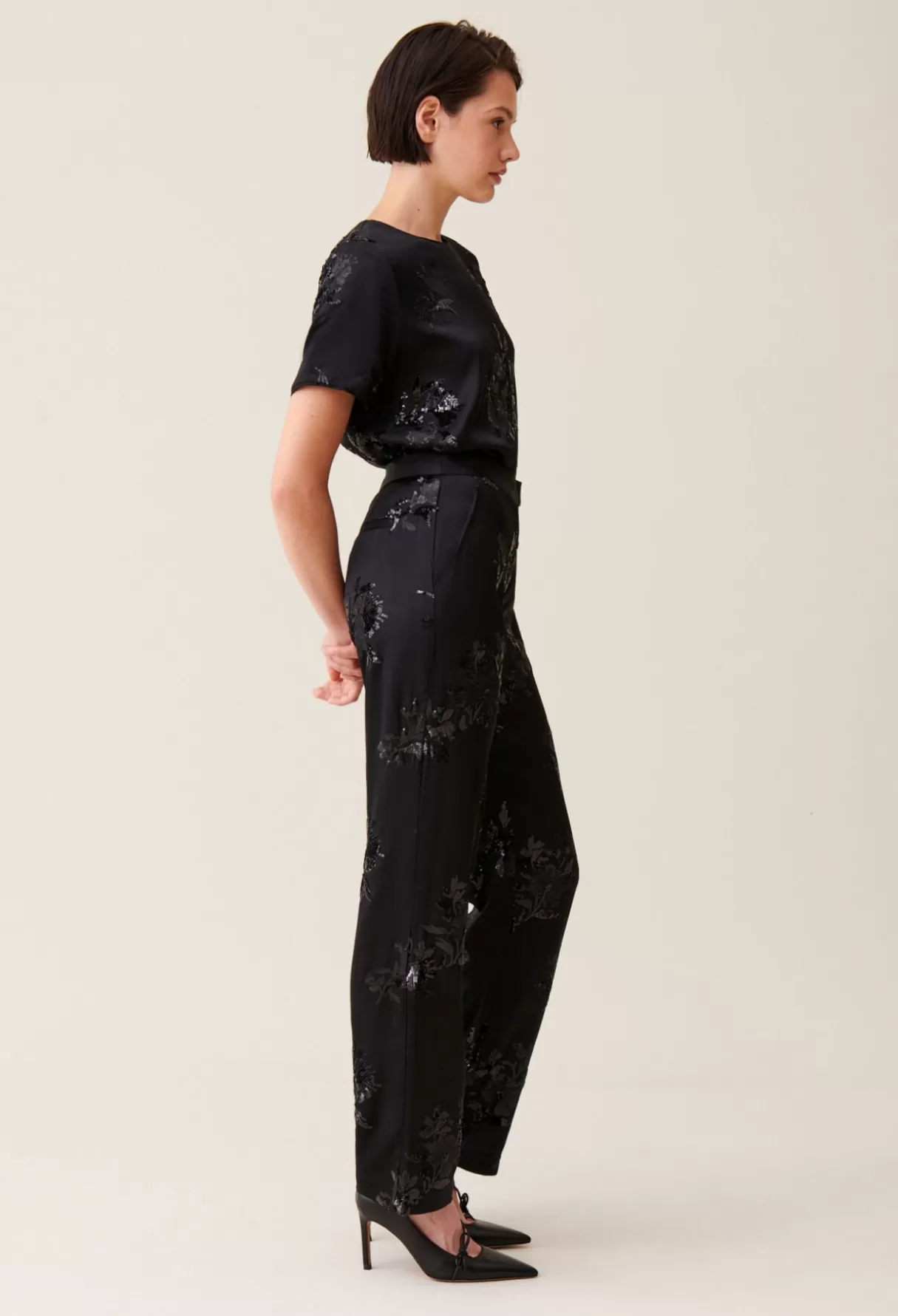 Pantalons Et Jeans-Claudie Pierlot Pantalon sequins brodés Noir