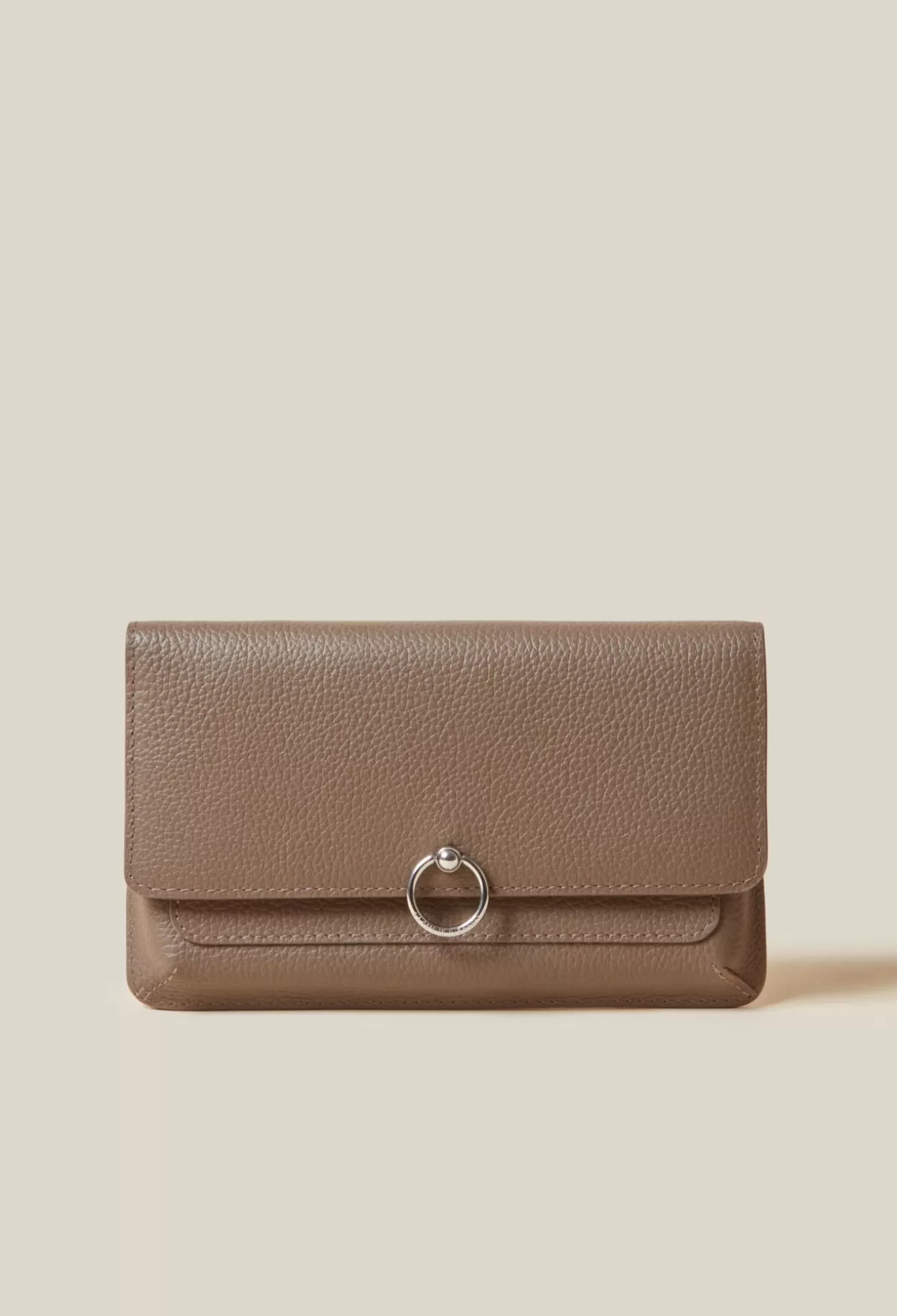 Petite Maroquinerie-Claudie Pierlot Pochette large cuir grainé Taupe