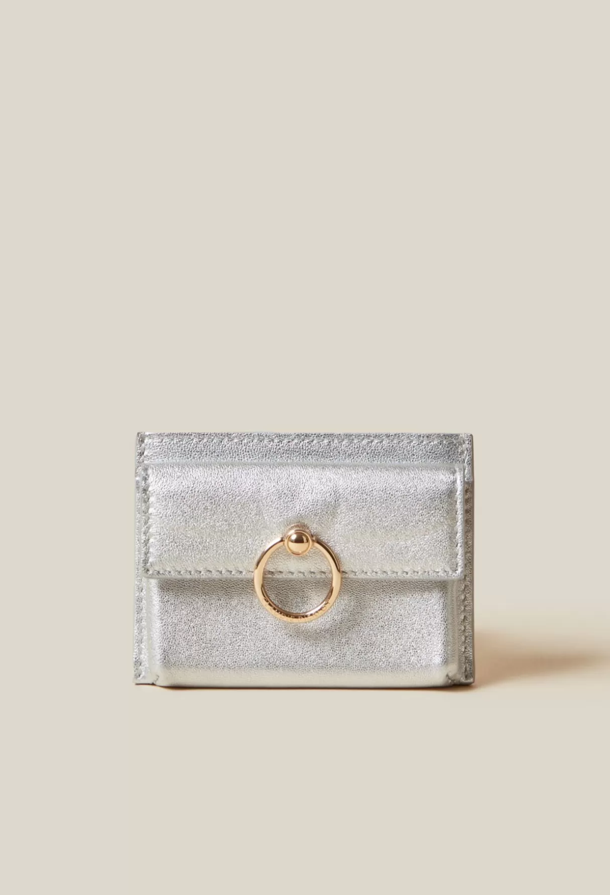 Petite Maroquinerie-Claudie Pierlot Porte-carte Anouck cuir argenté Silver