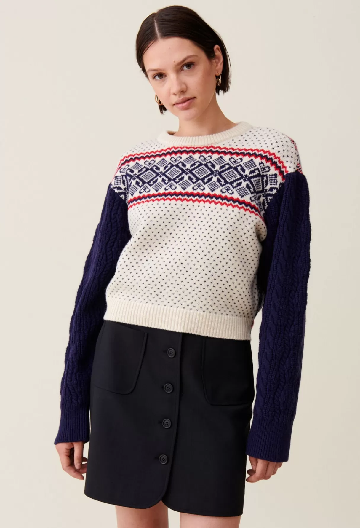 Pulls Et Cardigans-Claudie Pierlot Pull maille motifs col rond Multico