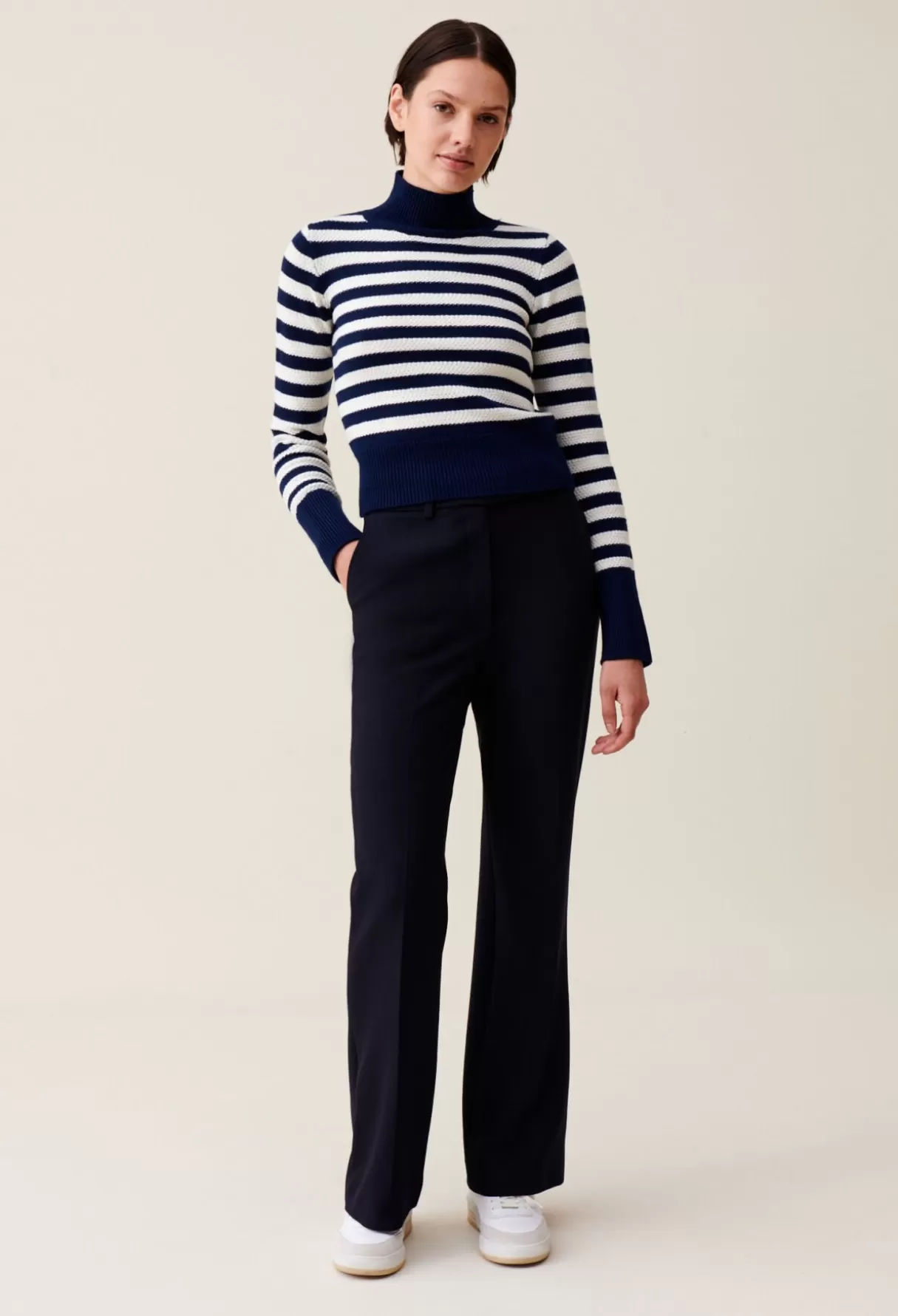 Pulls Et Cardigans-Claudie Pierlot Pull marinière col montant Bicolore