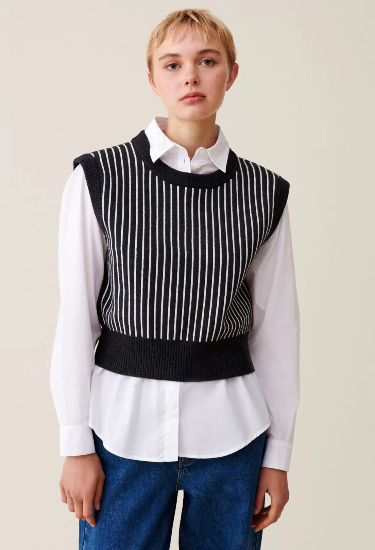 Pulls Et Cardigans-Claudie Pierlot Pull rayé sans manches maille Grischine