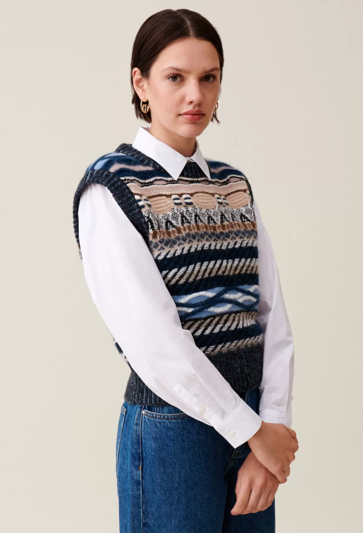 Pulls Et Cardigans-Claudie Pierlot Pull sans manches rayures à motifs Multico