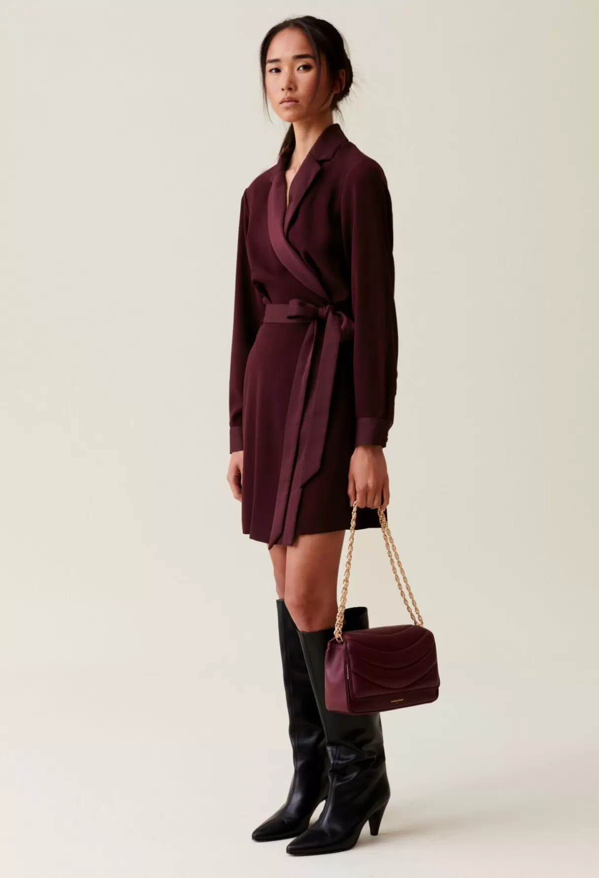 Robes-Claudie Pierlot Robe cache-cœur col tailleur Bordeaux