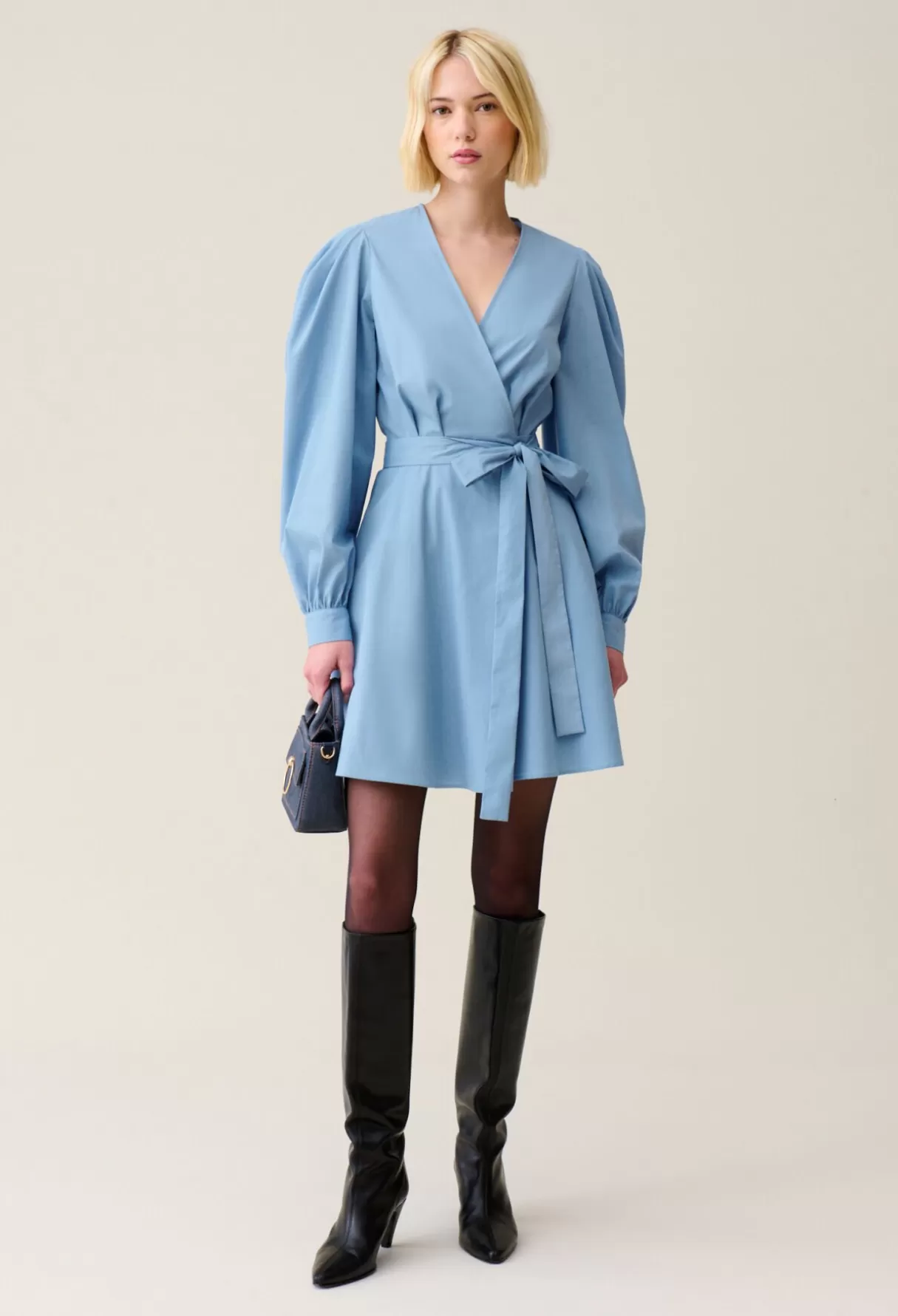 Robes-Claudie Pierlot Robe courte manches ballons bleu Bleuciel