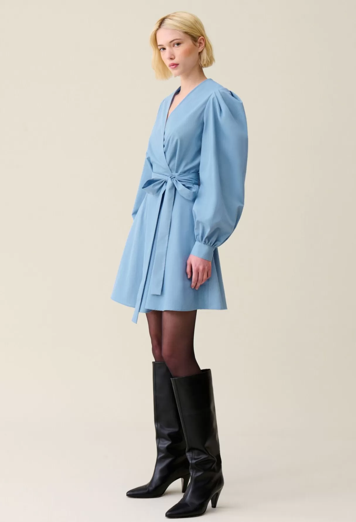 Robes-Claudie Pierlot Robe courte manches ballons bleu Bleuciel