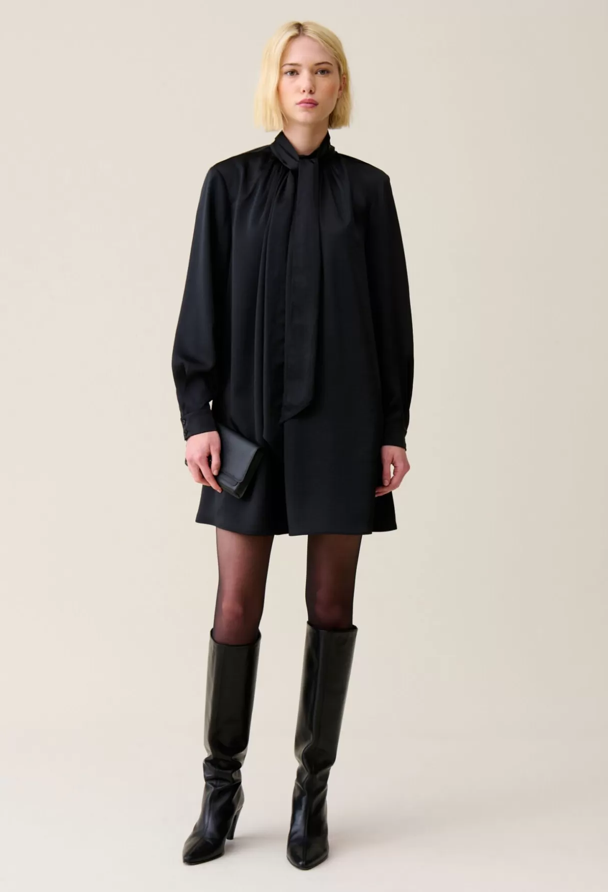 Robes-Claudie Pierlot Robe fluide col lavallière Noir