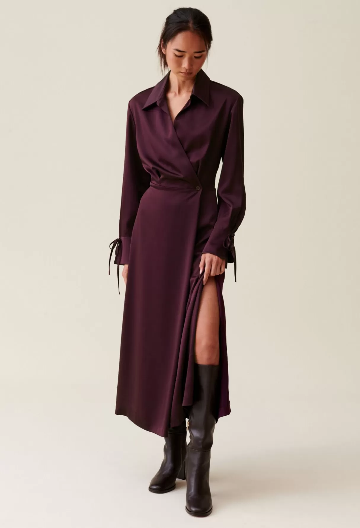 Robes-Claudie Pierlot Robe longue fluide croisée Bordeaux