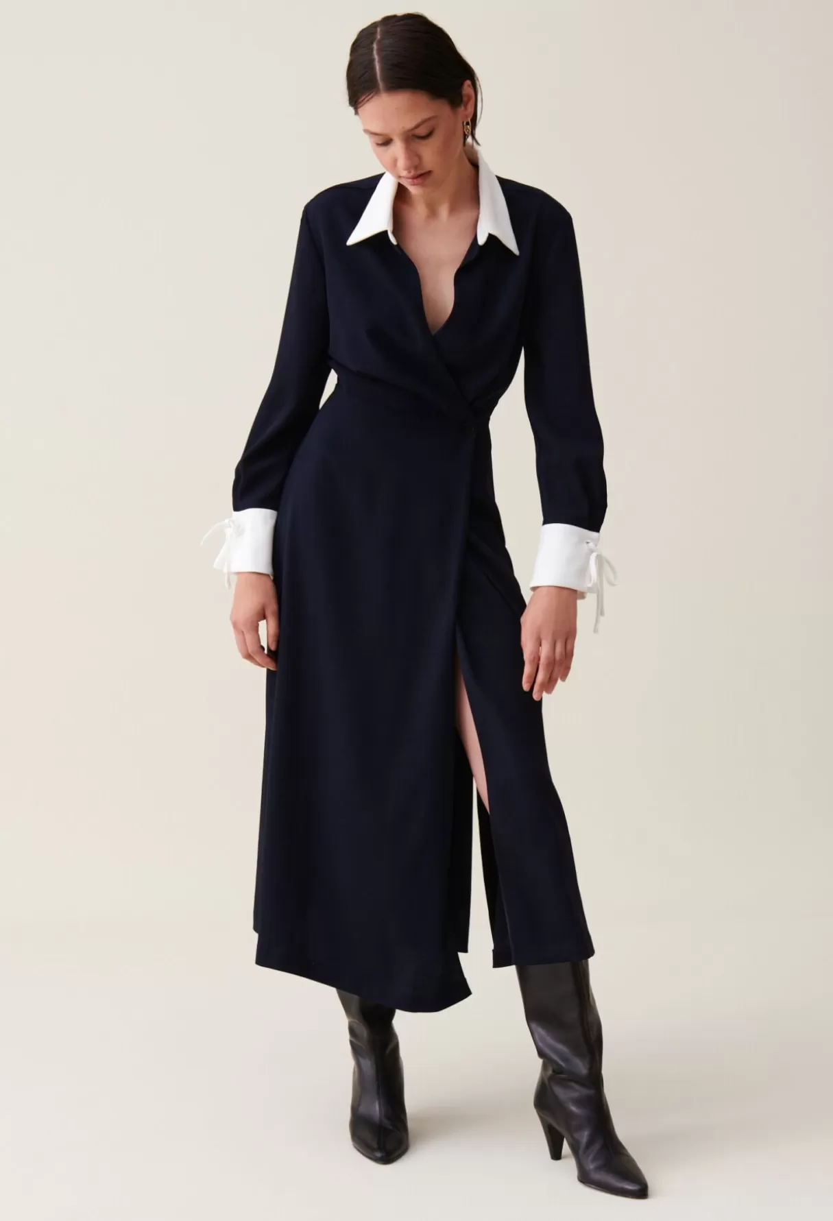 Robes-Claudie Pierlot Robe longue fluide croisée marine Bicolore