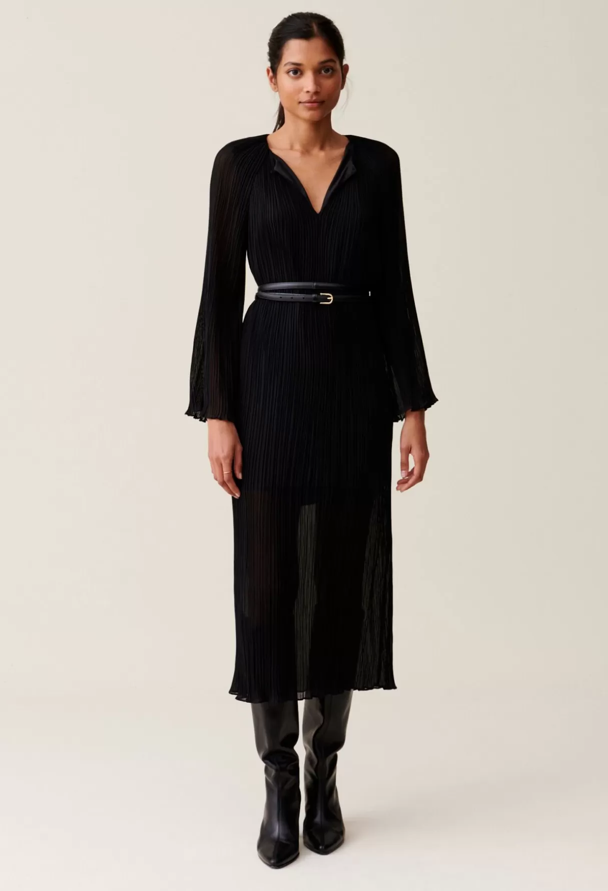 Robes-Claudie Pierlot Robe longue plissée transparente Noir