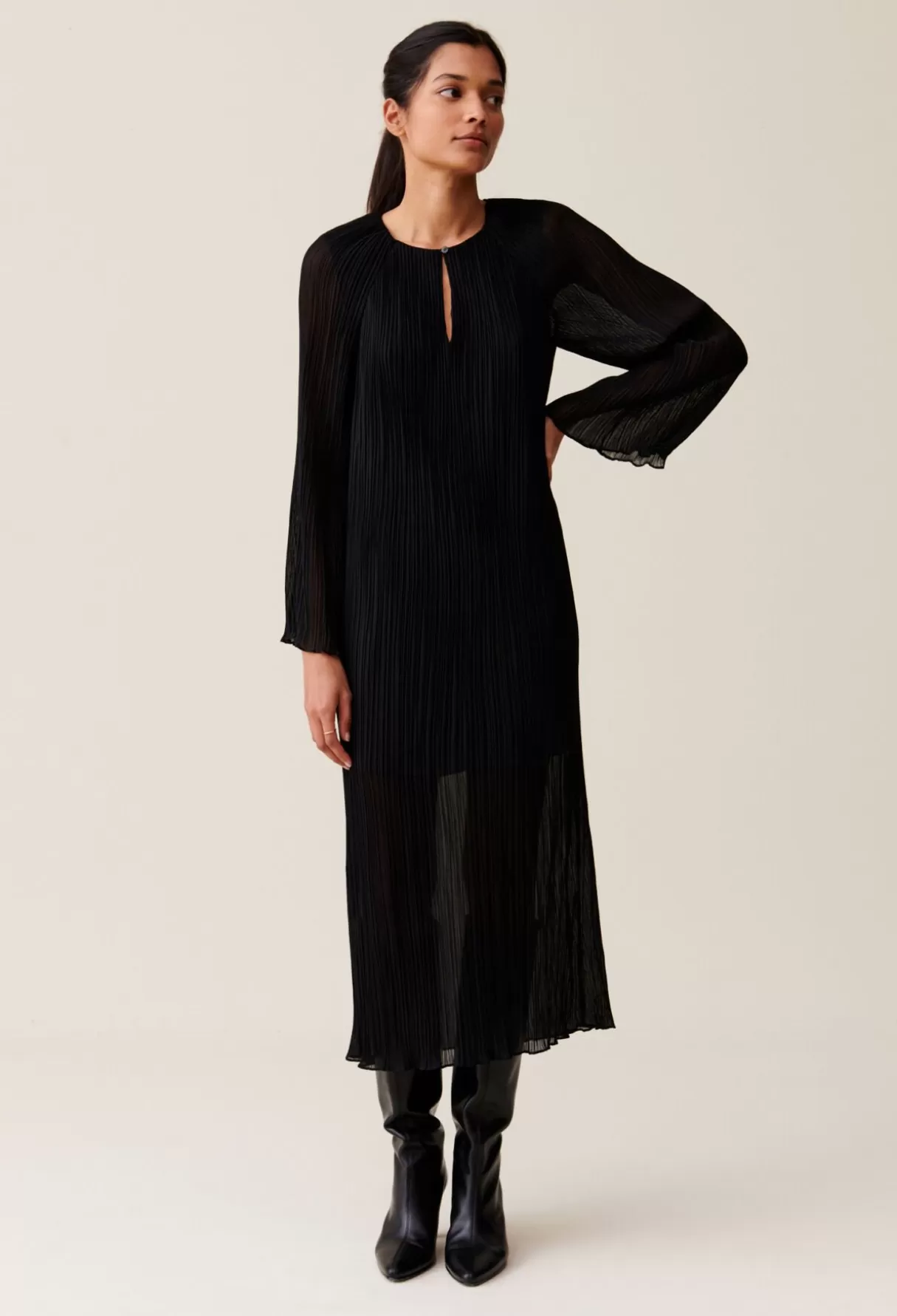 Robes-Claudie Pierlot Robe longue plissée transparente Noir