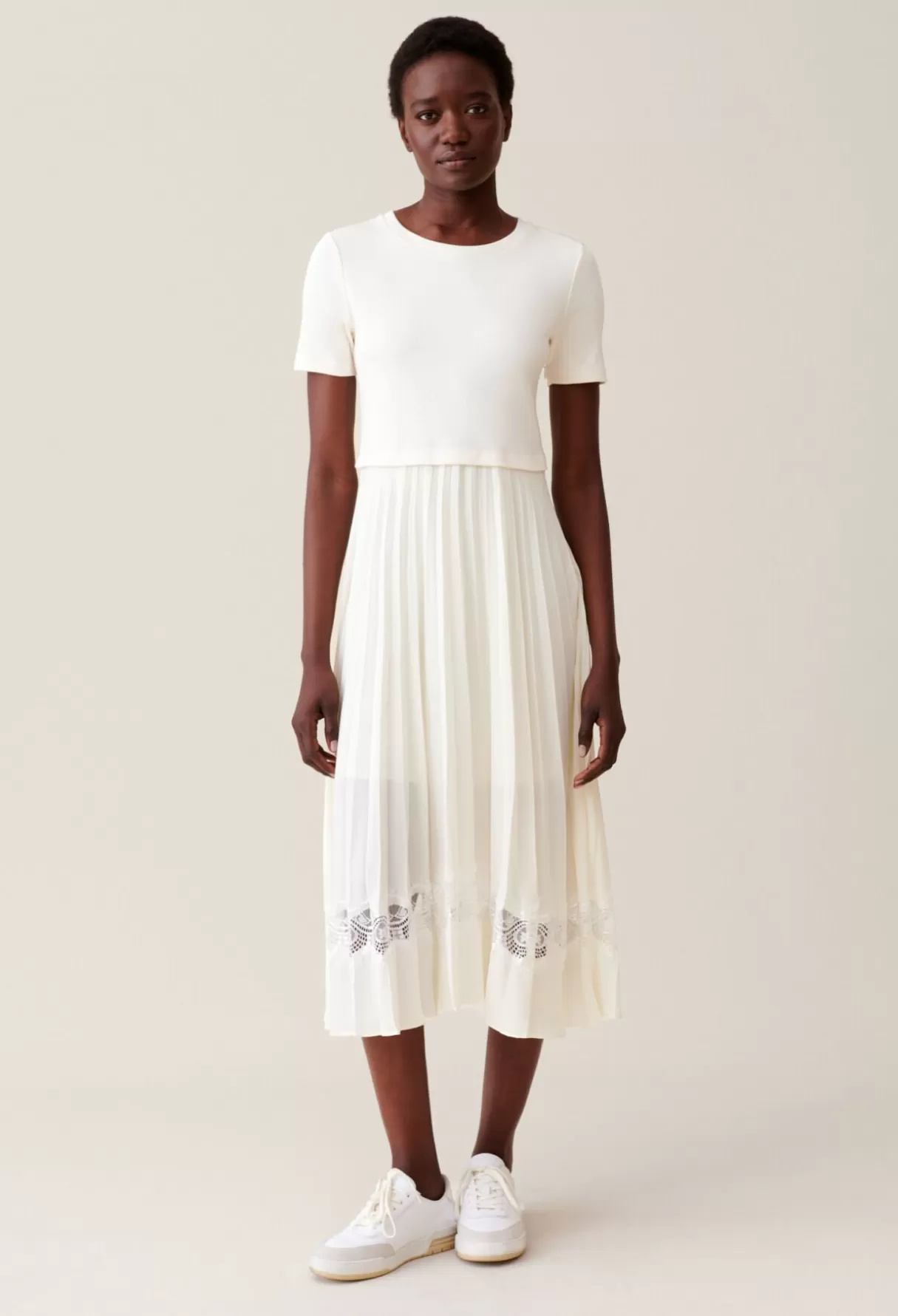 Robes-Claudie Pierlot Robe midi Twist bi-matière Ivoire