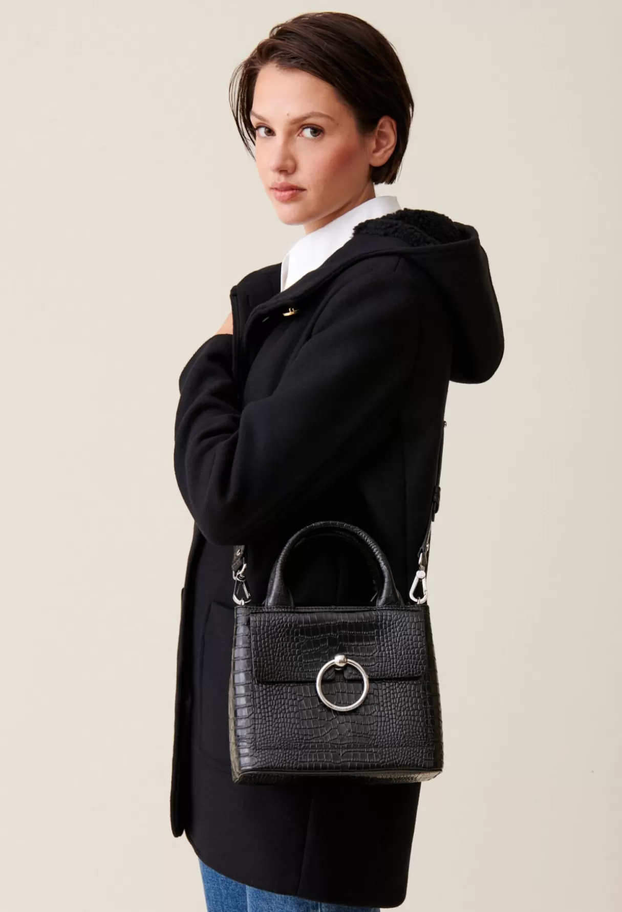 Sacs à Bandoulière-Claudie Pierlot Sac Anouck cuir texturé Noir