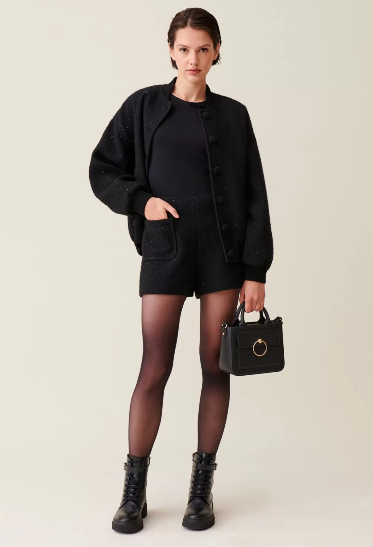 Jupes Et Shorts-Claudie Pierlot Short tweed droit Noir