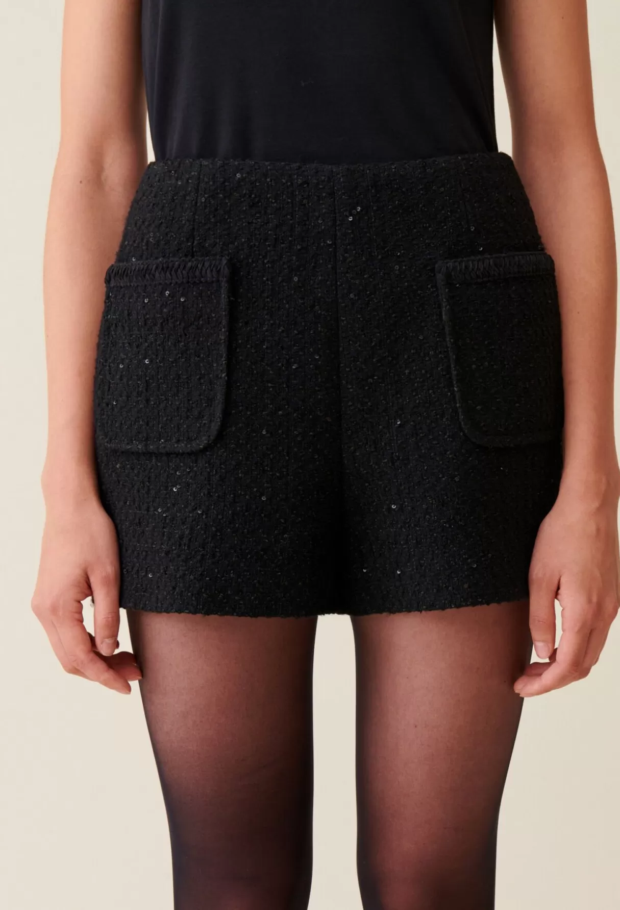 Jupes Et Shorts-Claudie Pierlot Short tweed droit Noir