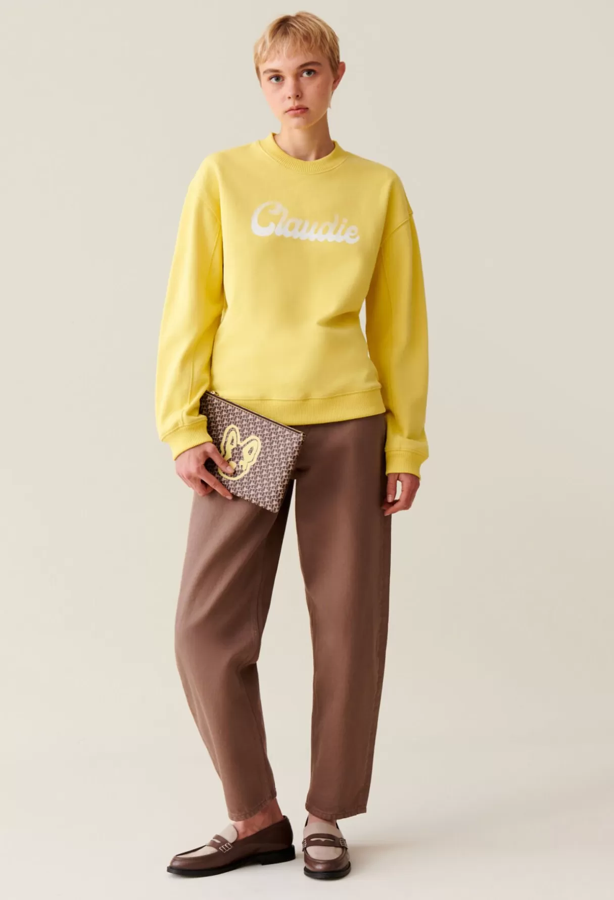 Sweatshirts | Pulls Et Cardigans-Claudie Pierlot Sweatshirt ample imprimé Claudie Jaune